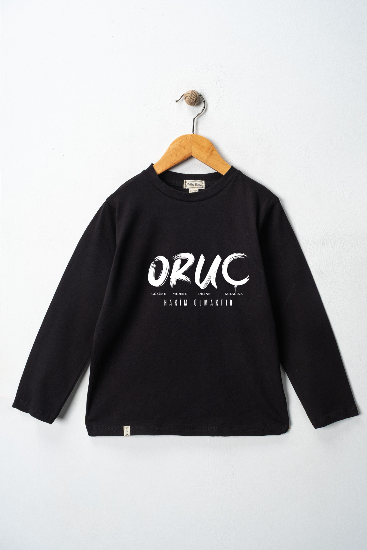 Yetişkin Uzun Kollu Bisiklet Yaka "oruç"  Baskılı Tişört Mevsimlik Pamuklu