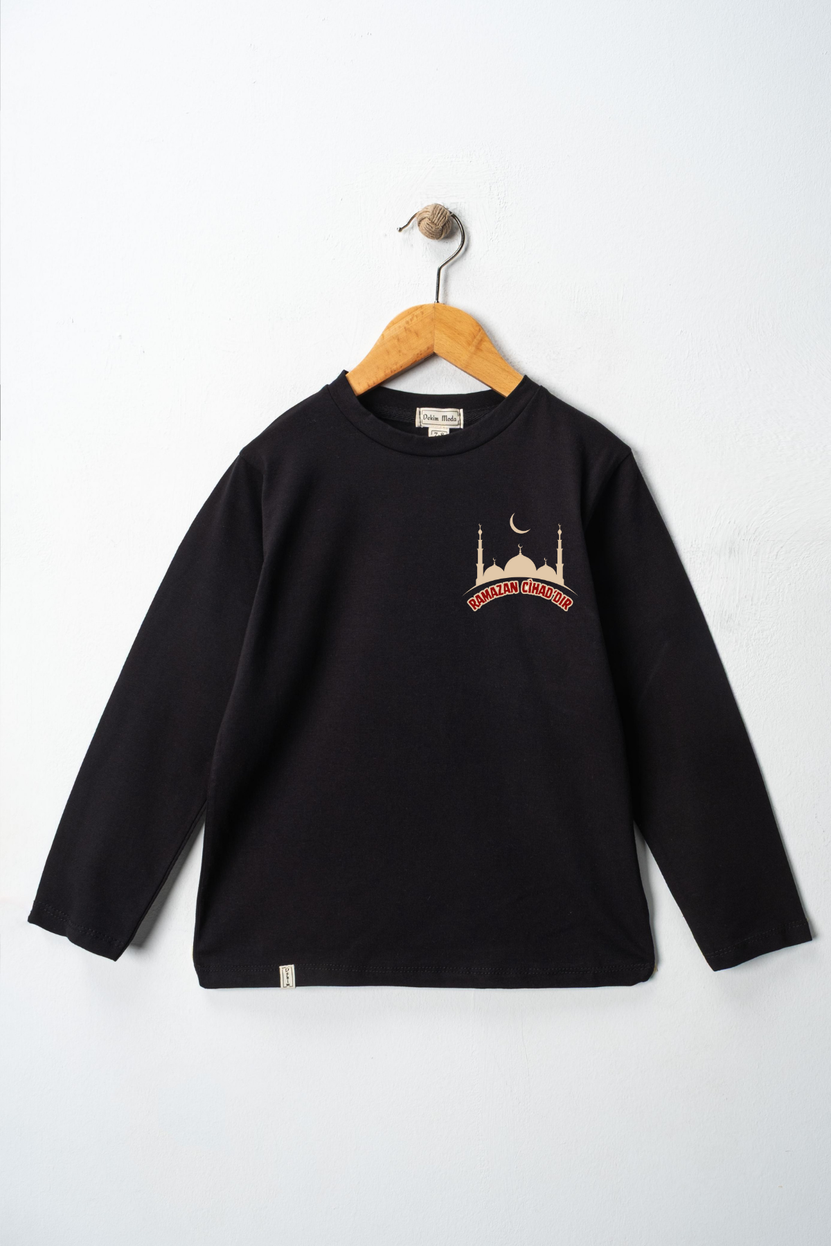 Yetişkin Uzun Kollu Bisiklet Yaka "Ramazan Cihad'dır"  Baskılı Tişört Mevsimlik Pamuklu