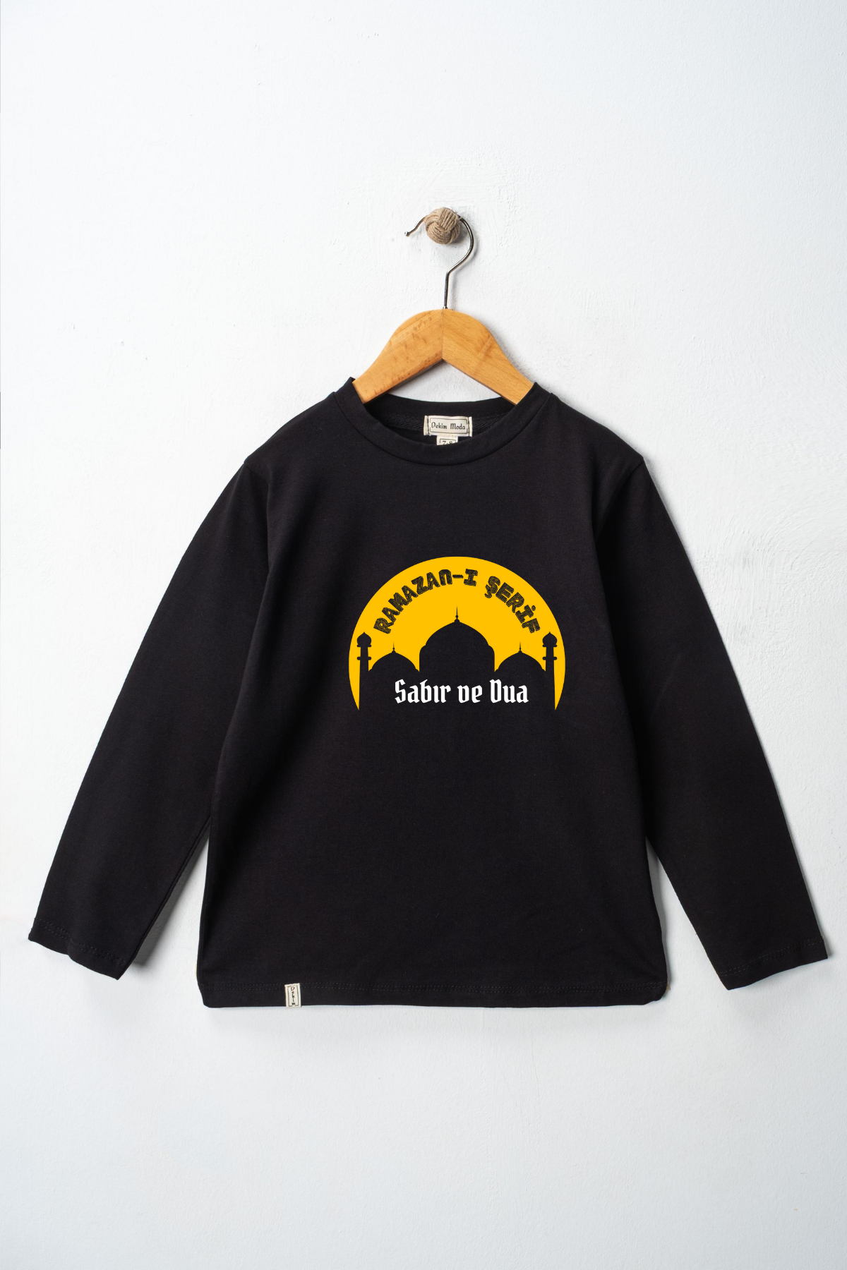 Yetişkin Uzun Kollu Bisiklet Yaka "Sabır ve Dua"  Baskılı Tişört Mevsimlik Pamuklu