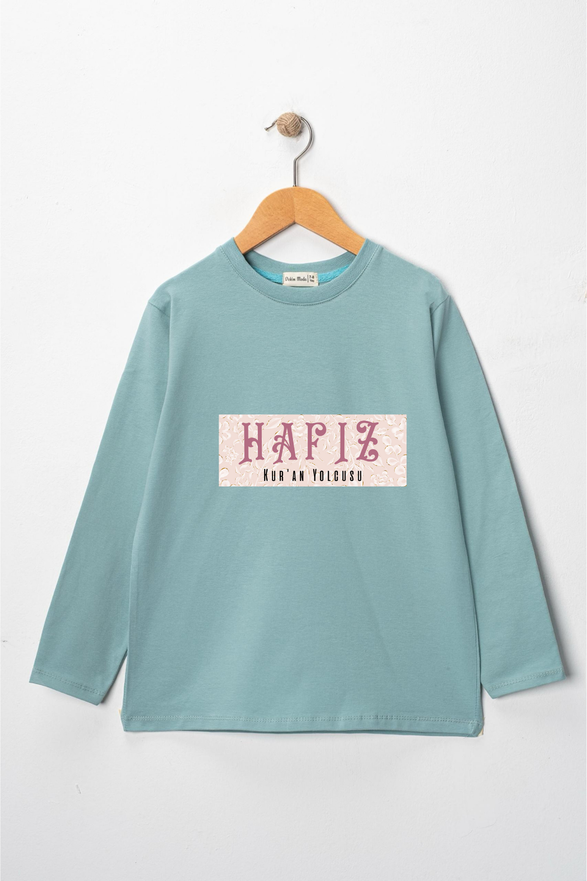 Kız Çocuk Uzun Kollu Bisiklet Yaka "Hafız, Kuran Yolcusu" Baskılı Tişört Mevsimlik Pamuklu