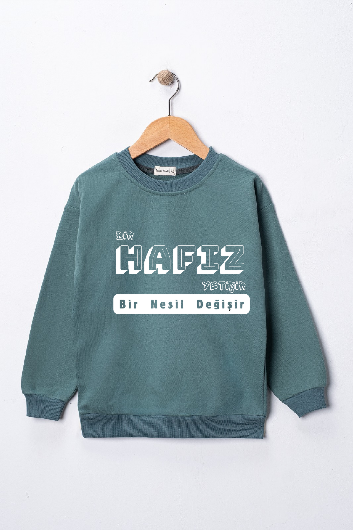 Çocuk "Bir Hafız Yetişir Bir Nesil Değişir" Baskılı Pamuklu Sweat