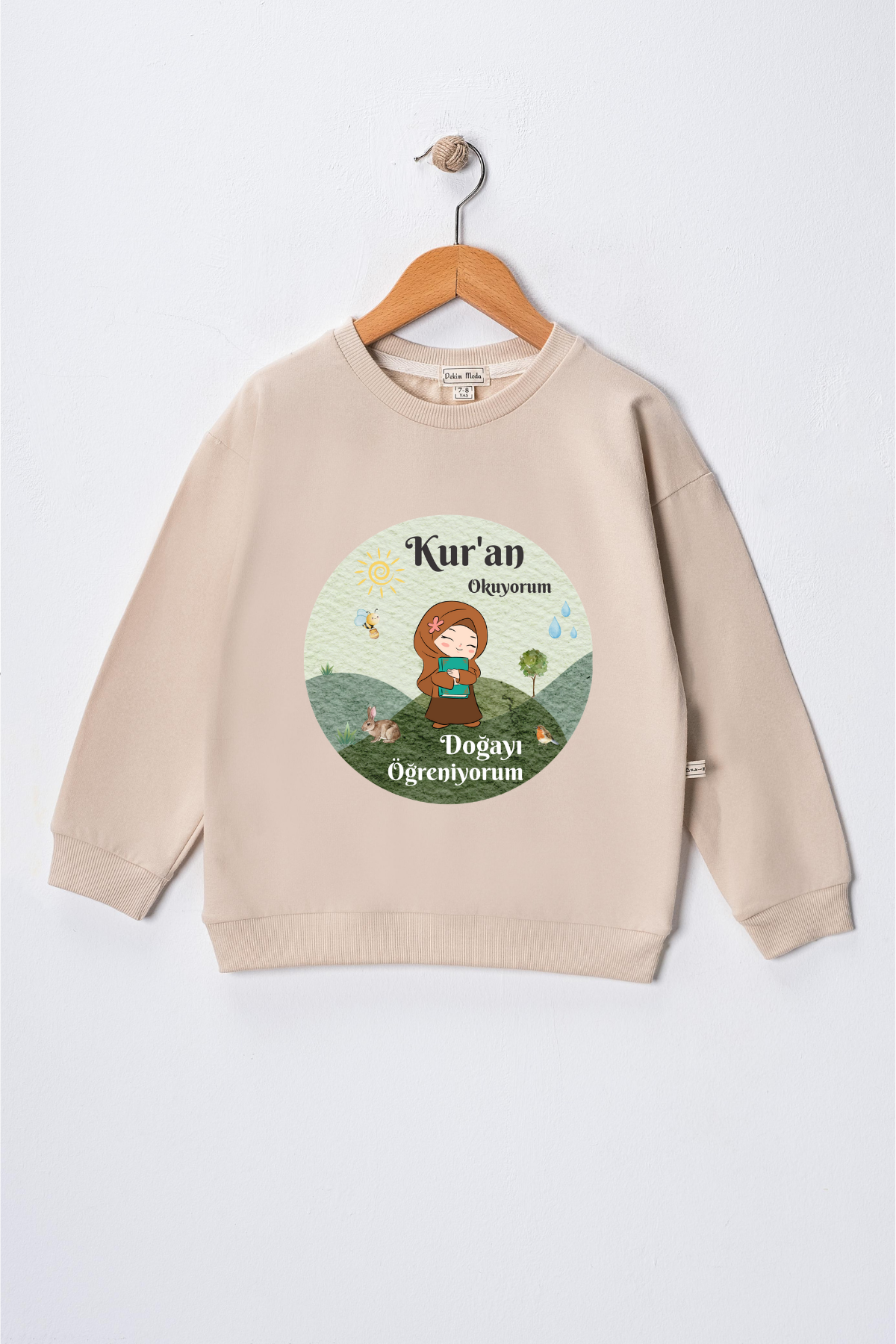 Kız Çocuk "Kuran Okuyorum, Doğayı Çok Seviyorum" Baskılı Pamuklu Sweat