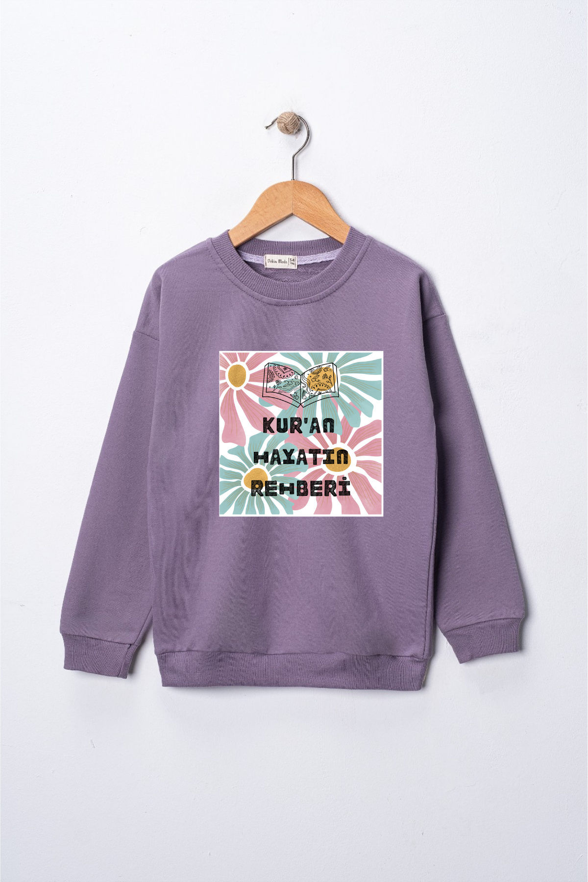 Kız Çocuk "Kuran Hayatın Rehberi" Baskılı Pamuklu Sweat