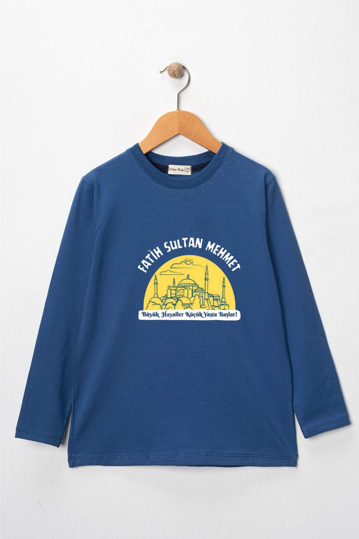 Erkek Çocuk Uzun Kollu Bisiklet Yaka "Fatih Sultan Mehmet" Baskılı Tişört Mevsimlik Pamuklu