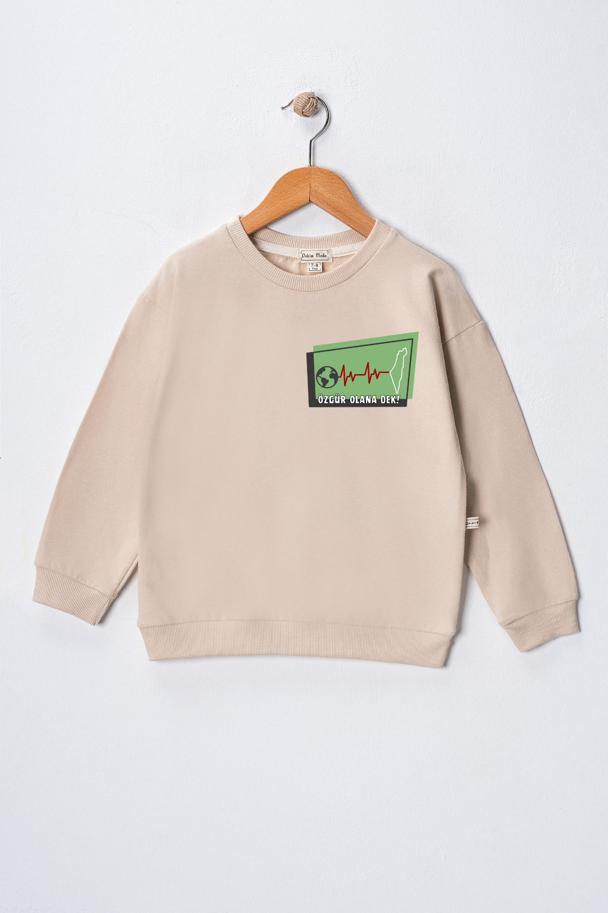 Kız Çocuk "Gazze" Baskılı Pamuklu Sweat