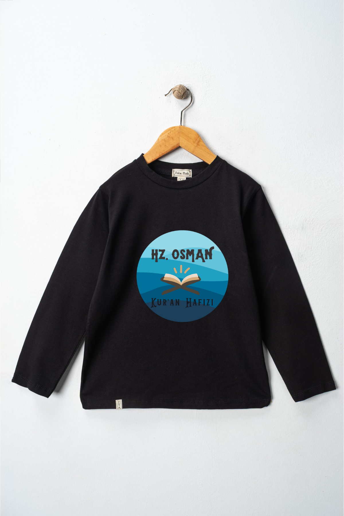 Yetişkin Uzun Kollu Bisiklet Yaka "Hz Osman"  Baskılı Tişört Mevsimlik Pamuklu