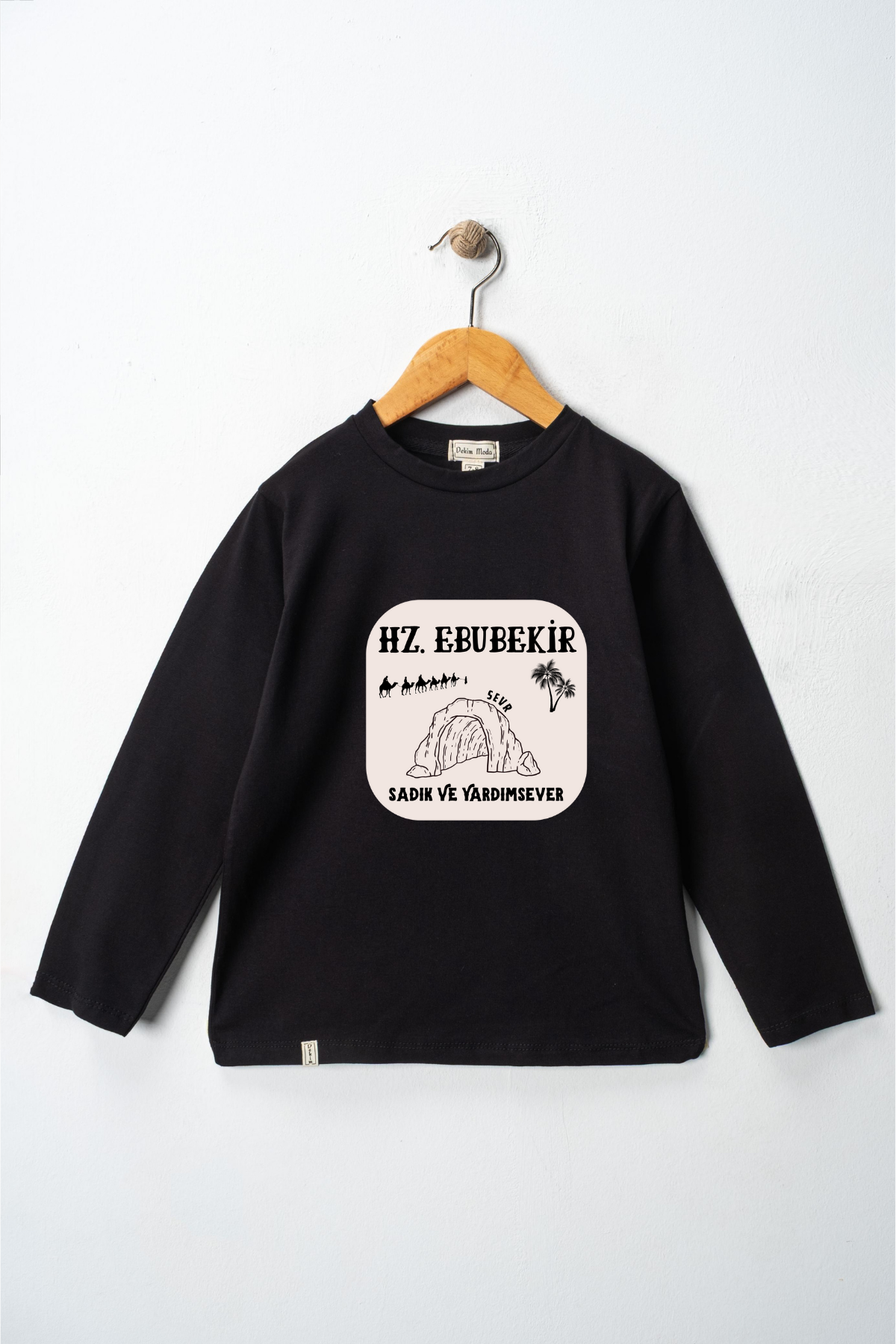 Yetişkin Uzun Kollu Bisiklet Yaka "Hz Ebubekir"  Baskılı Tişört Mevsimlik Pamuklu