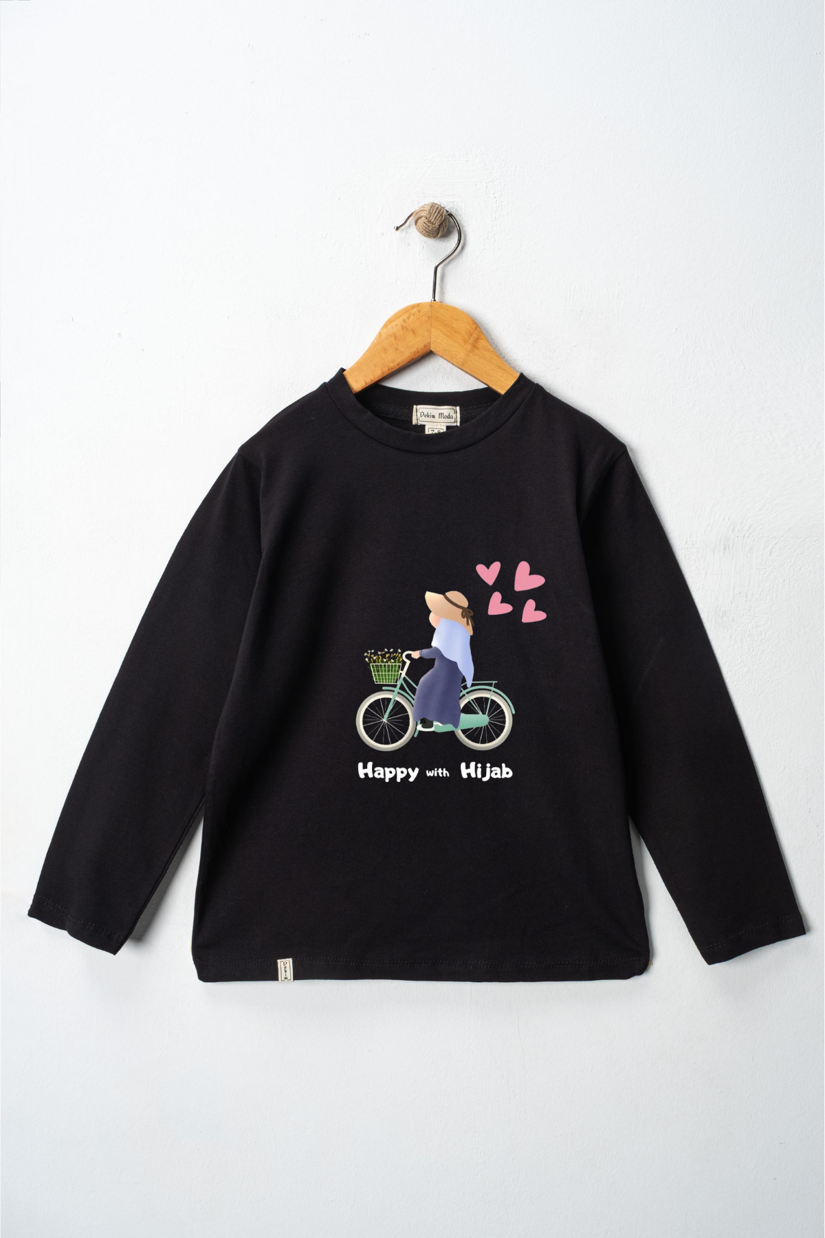 Yetişkin Uzun Kollu Bisiklet Yaka "Başörtümle Mutluyum"  Baskılı Tişört Mevsimlik Pamuklu