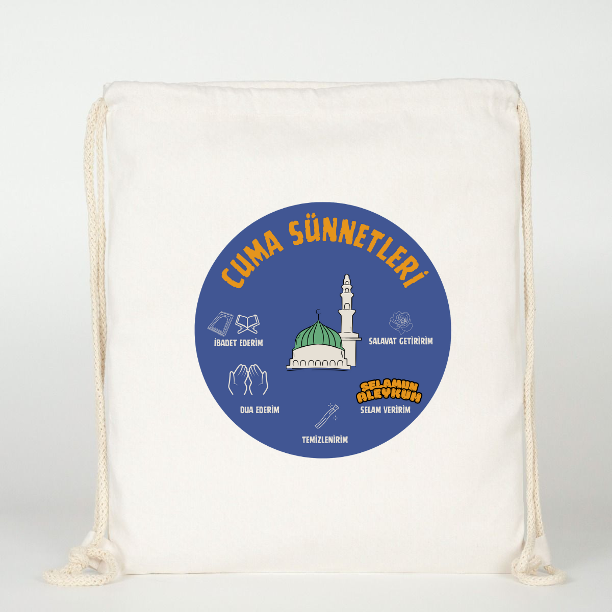 "Cuma Sünnetleri" Baskılı Ham Bez Sırt Çantası %100 Pamuk