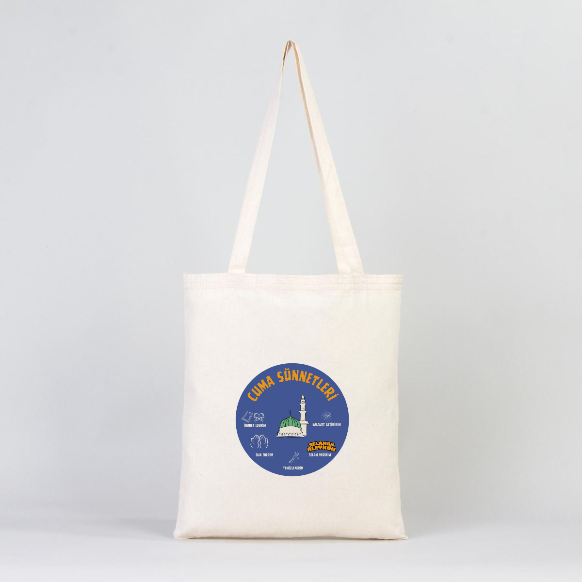 "Cuma Sünnetleri" Baskılı Omuz Çantası Gabardin Kumaş