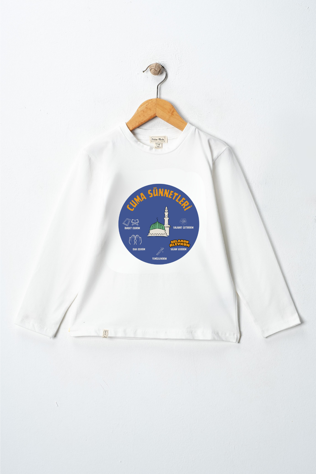 Kız Çocuk Uzun Kollu Bisiklet Yaka "Cuma Sünnetleri" Baskılı Tişört Mevsimlik Pamuklu
