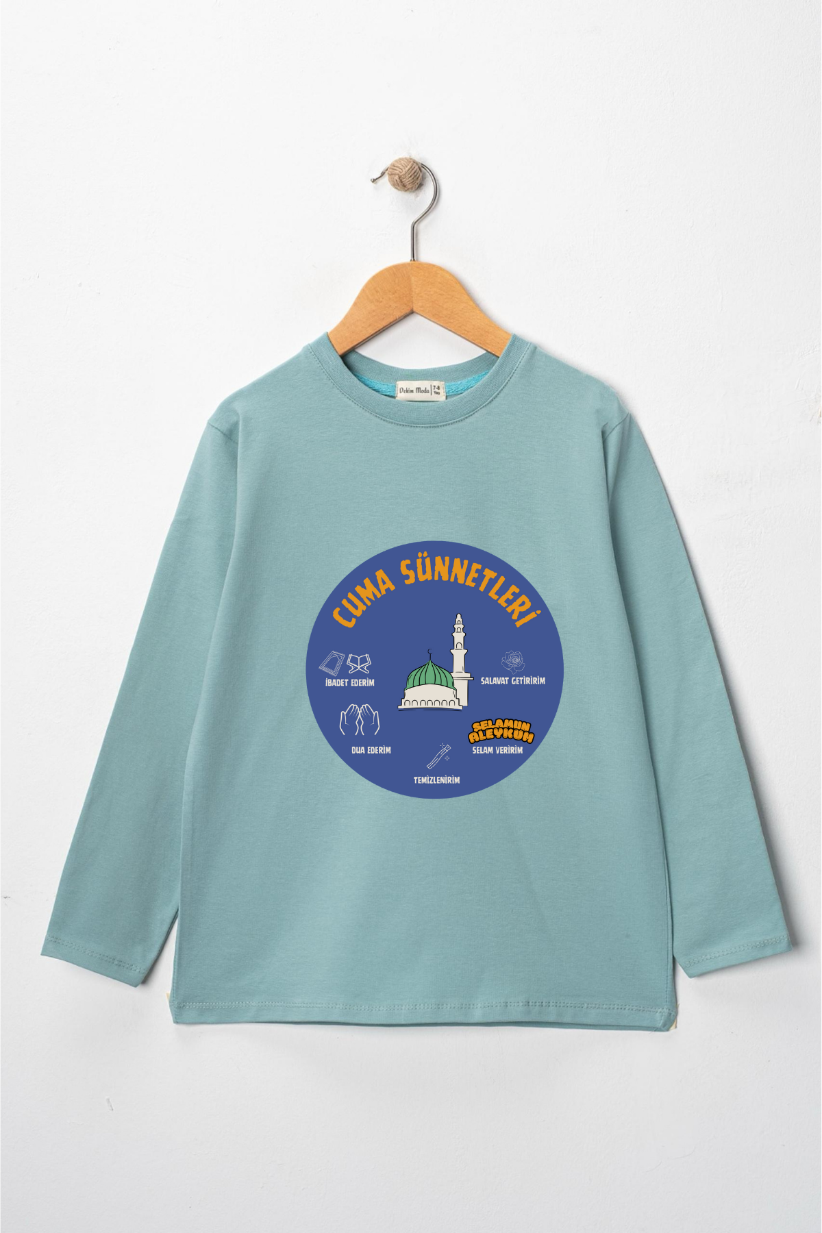 Erkek Çocuk Uzun Kollu Bisiklet Yaka "Cuma Sünnetleri"  Baskılı Tişört Mevsimlik Pamuklu