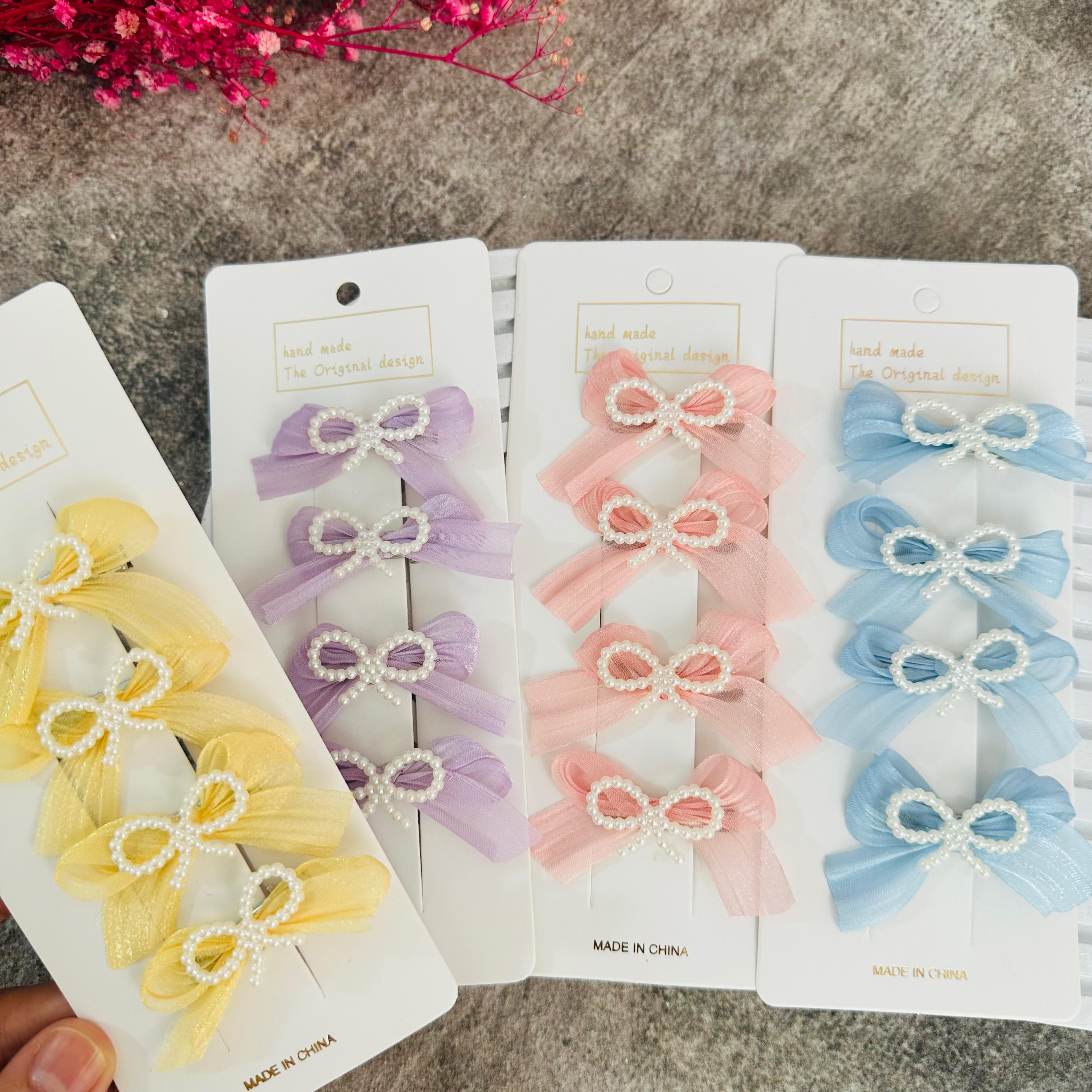 İnci Detaylı 4 lü Kurdele Klips Set