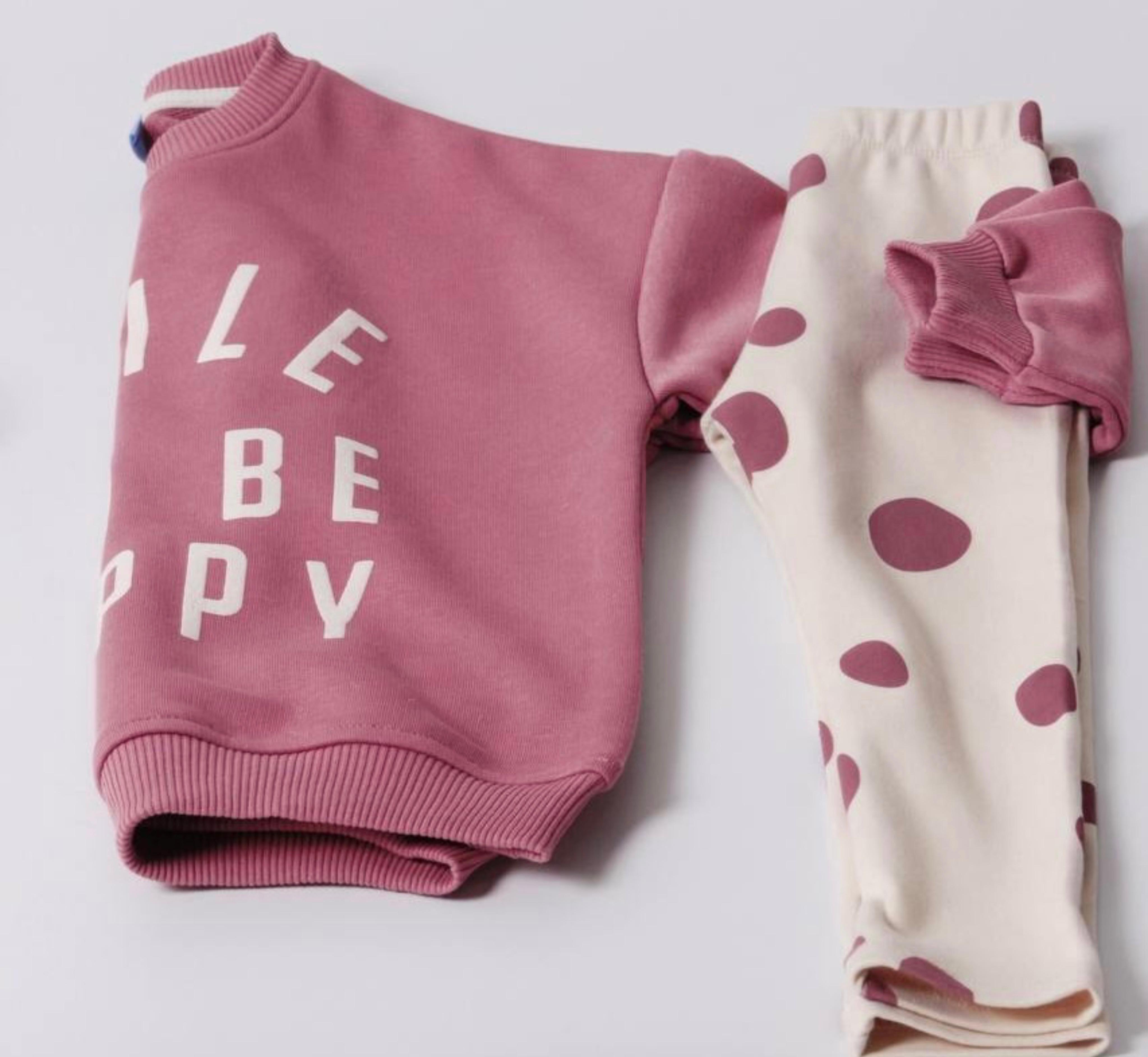 Smile And Be Happy Kız Çocuk Sweatshirt ve Tayt Takım