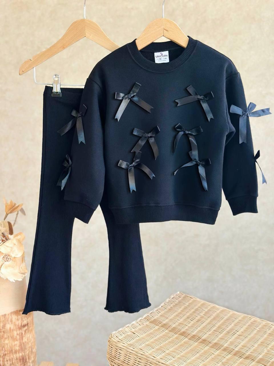 Black Rıbbony 3 Boyutlu Sweatshirt ve İspanyol Paça Tayt Takım