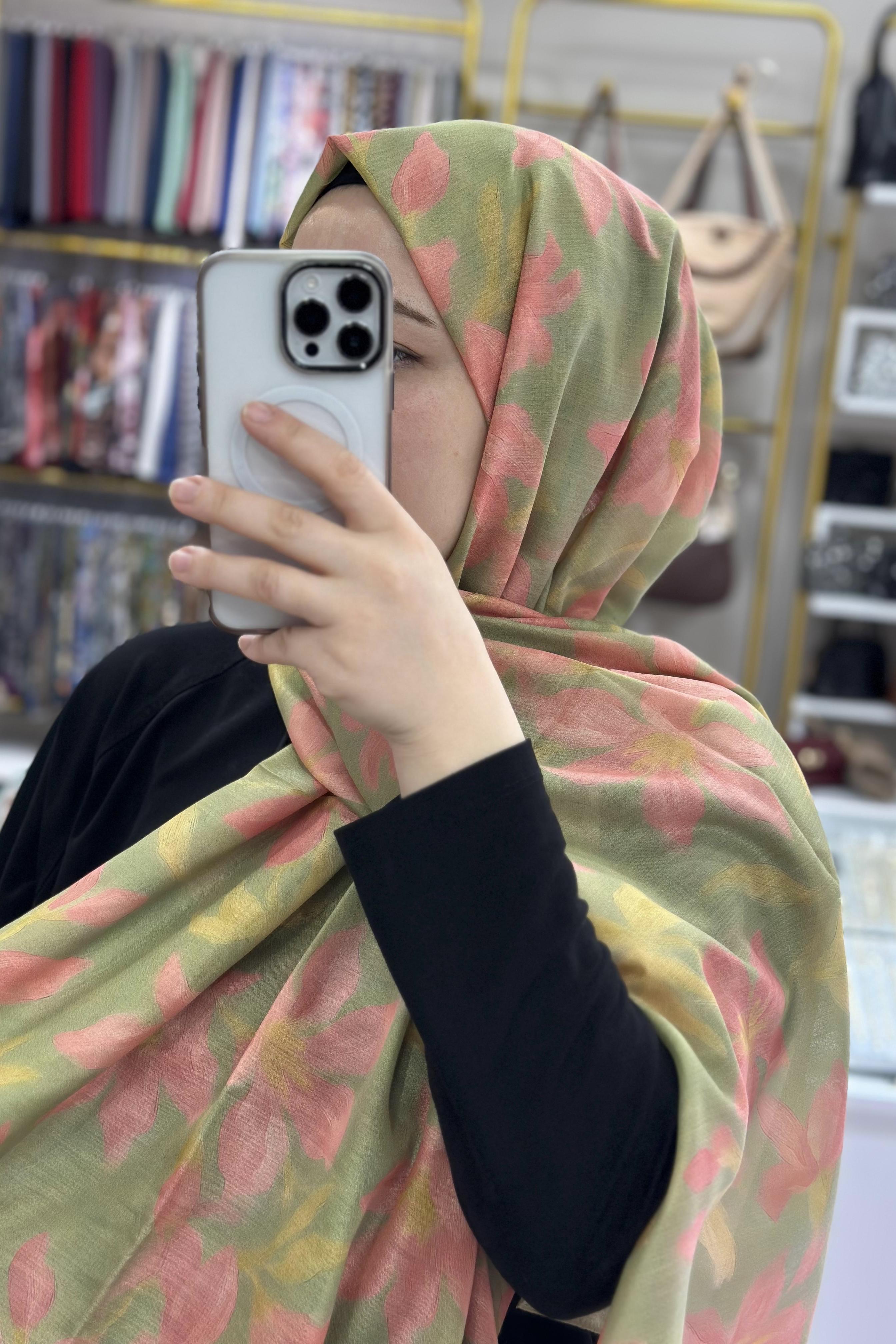 Yeşil-Pembe Soft Desenli Şal