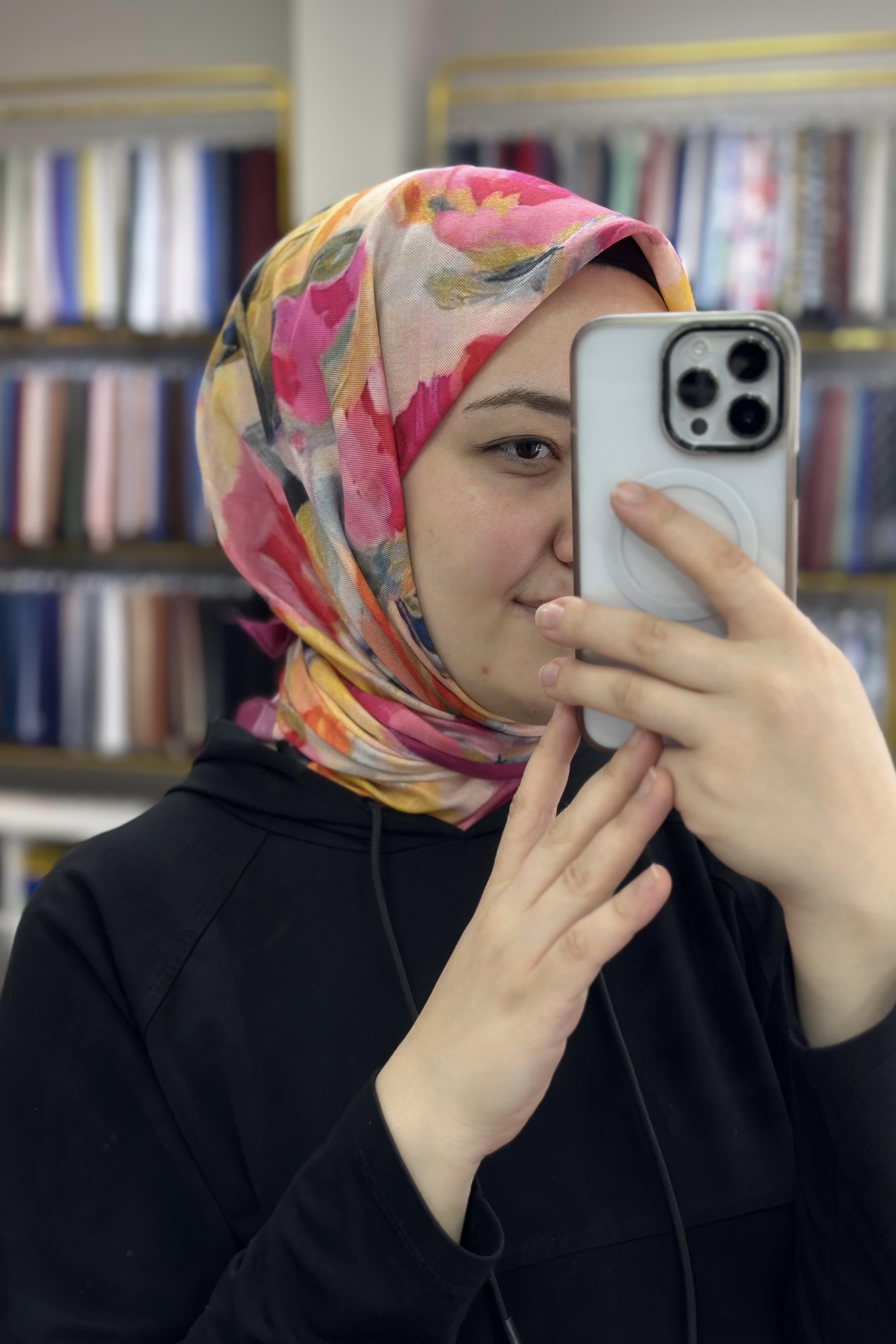 Pembe-Turuncu Boya Desen Soft Eşarp