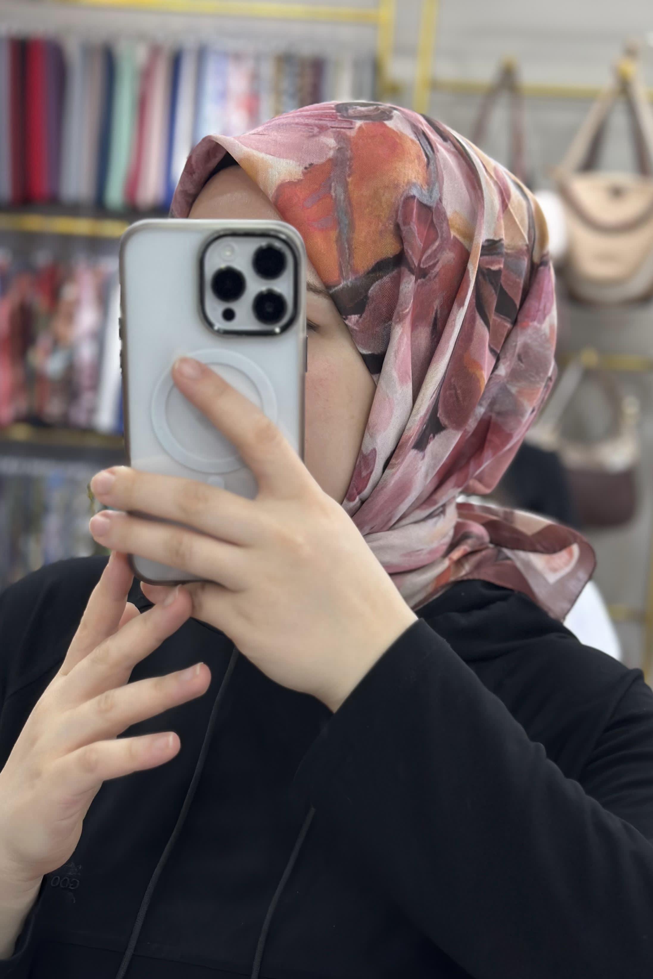 Turuncu-Pembe Boya Desen Soft Eşarp