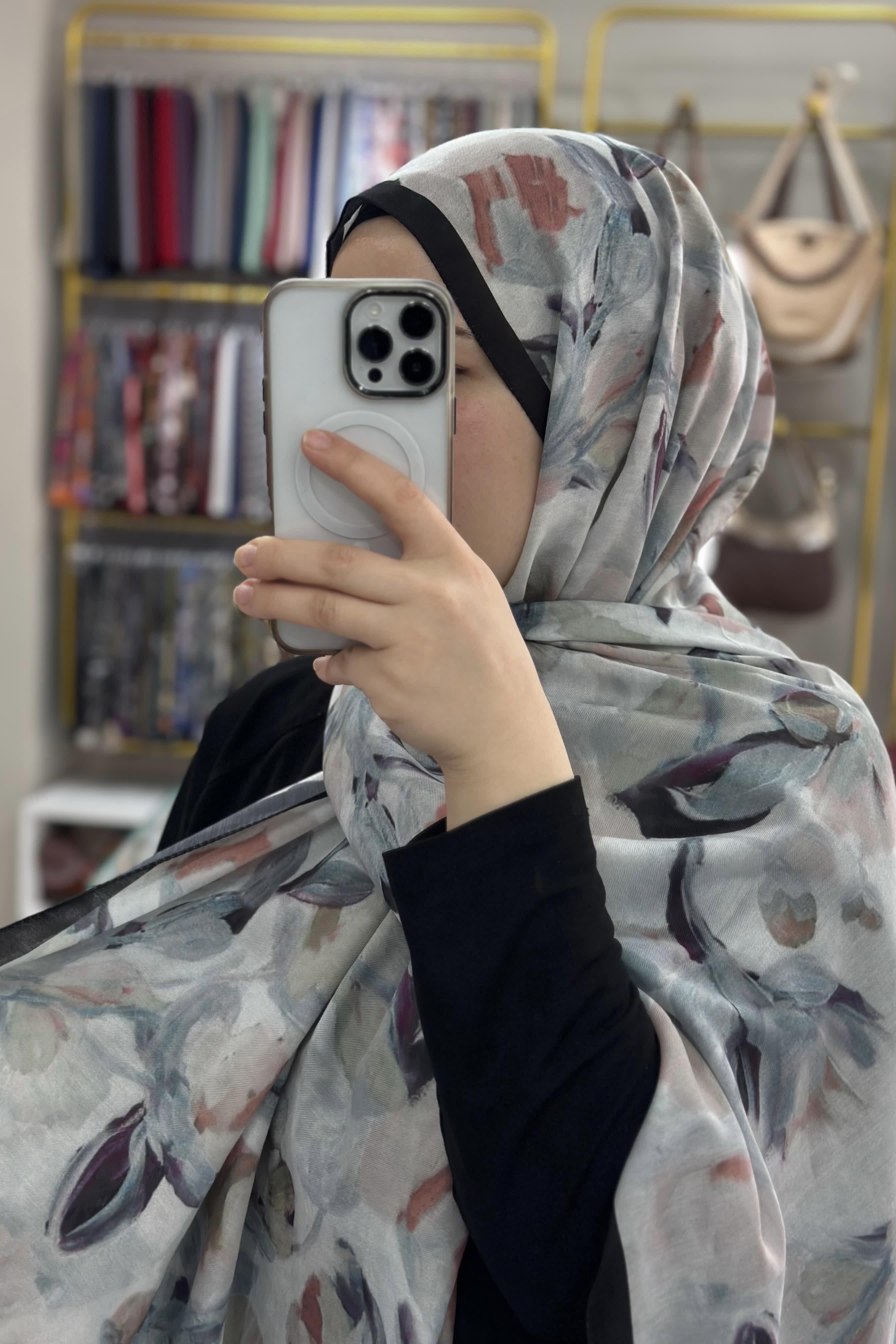 Siyah-Gri Boya Desen Soft Şal