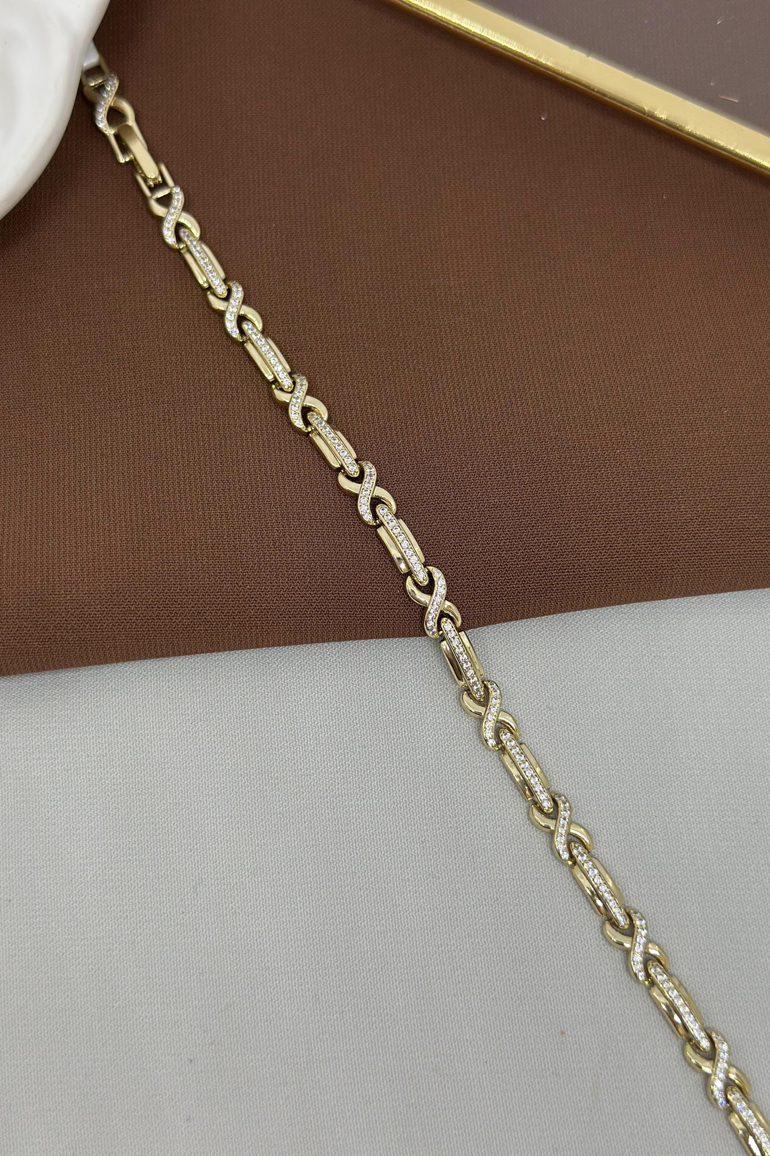 X Model Gold Taşlı Vip Bileklik