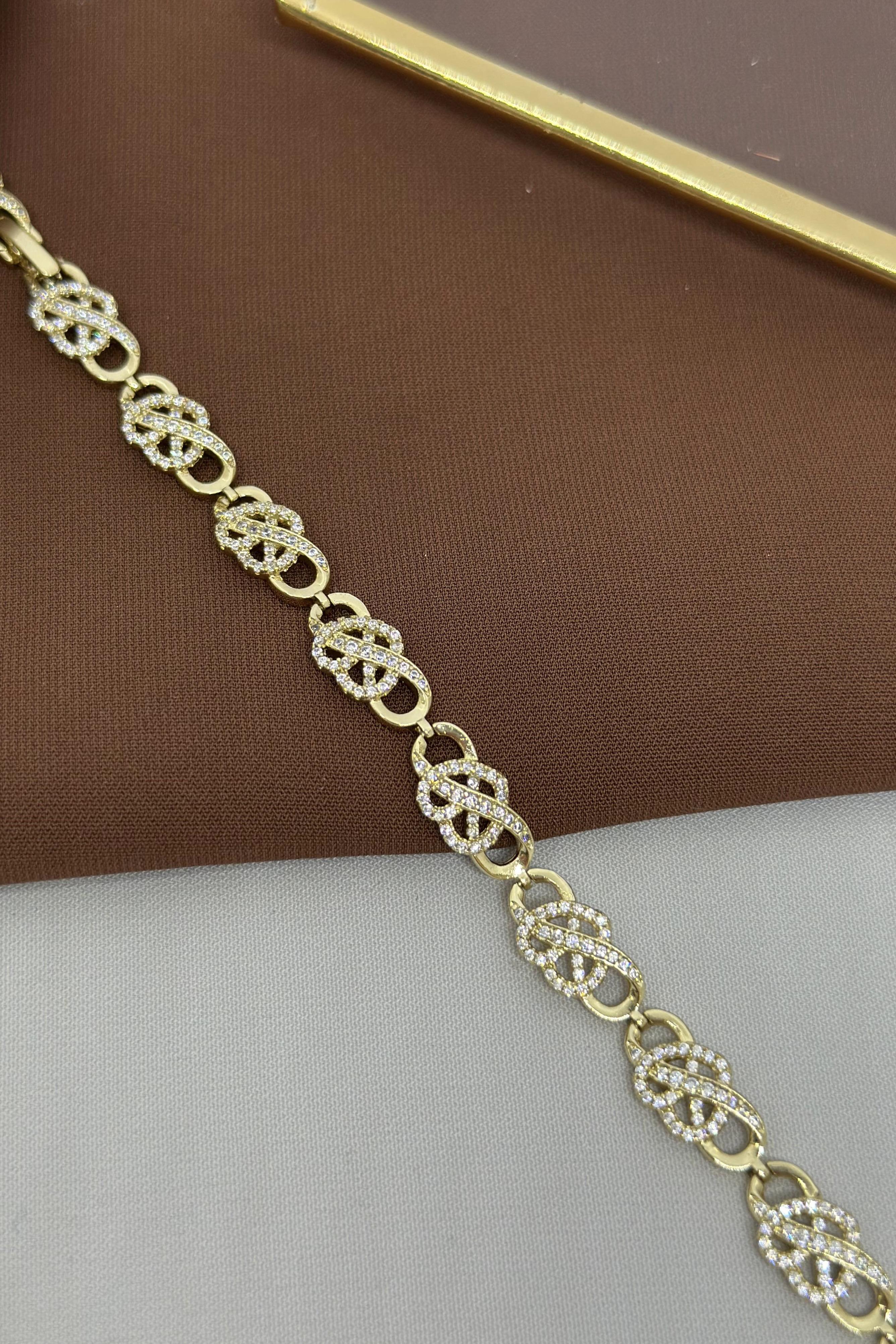 Taşlı Kalp Model Gold Vip Bileklik