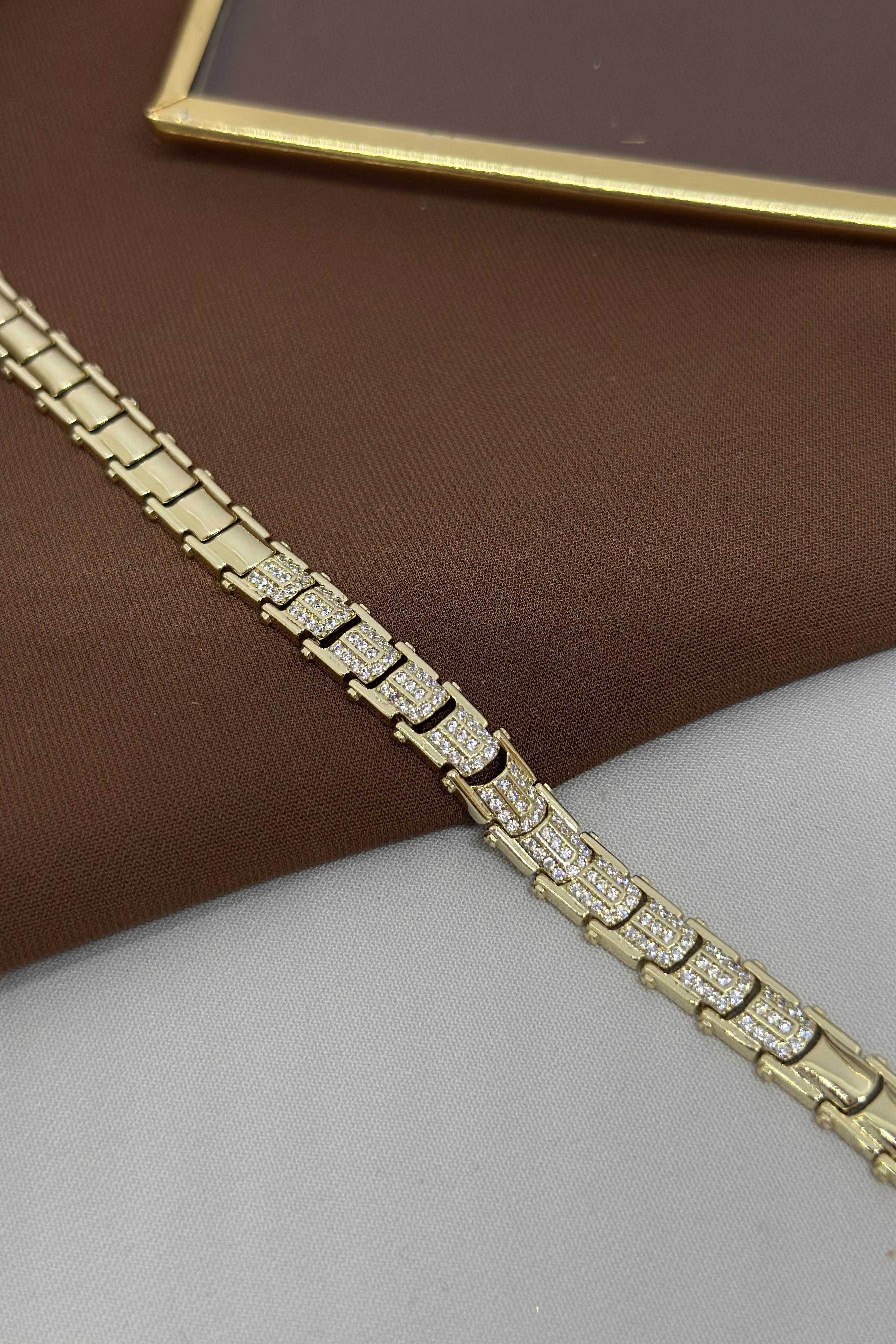 Taşlı Kordon Model Gold Vıp Bileklik