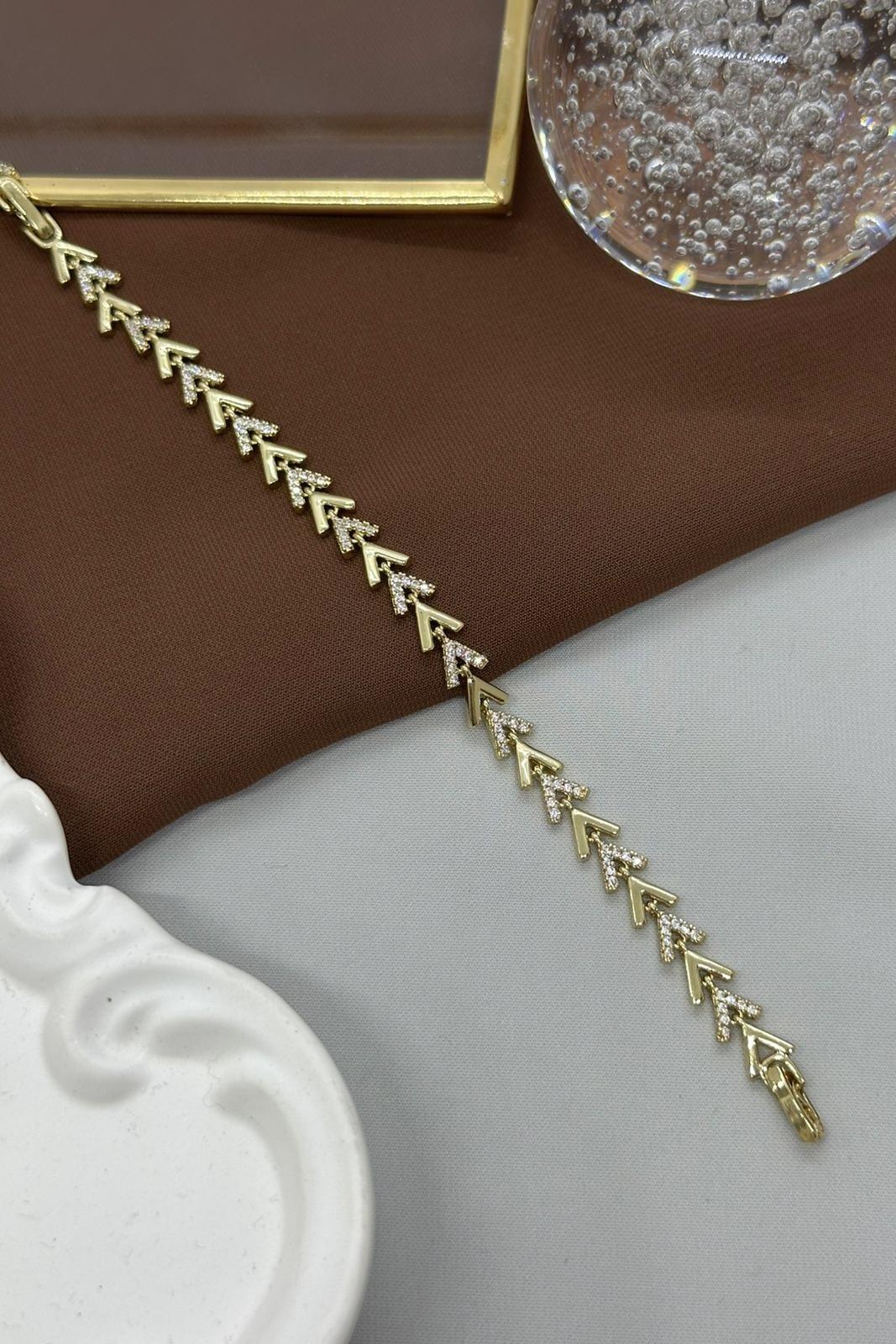Taşlı Başak Model Gold Vıp Bileklik