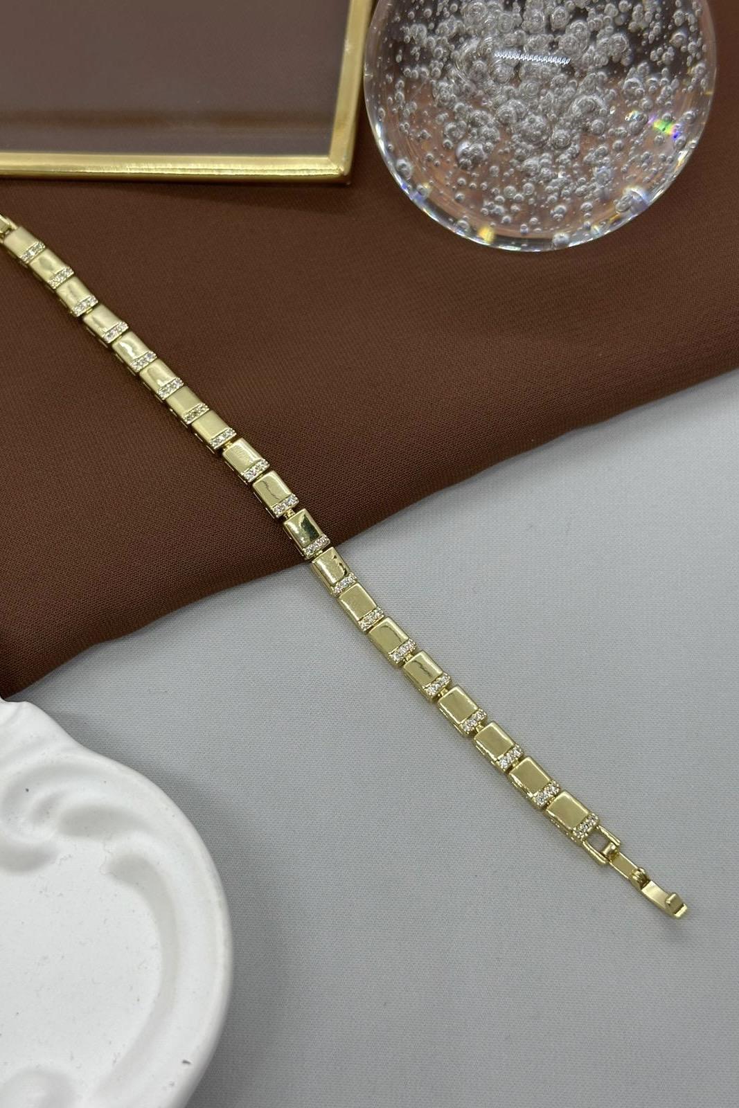 Kare Taş Model Gold Vip Bileklik