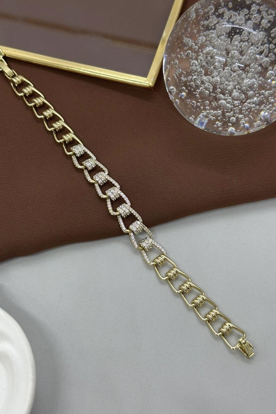Taşlı Halka Model Gold Vıp Bileklik