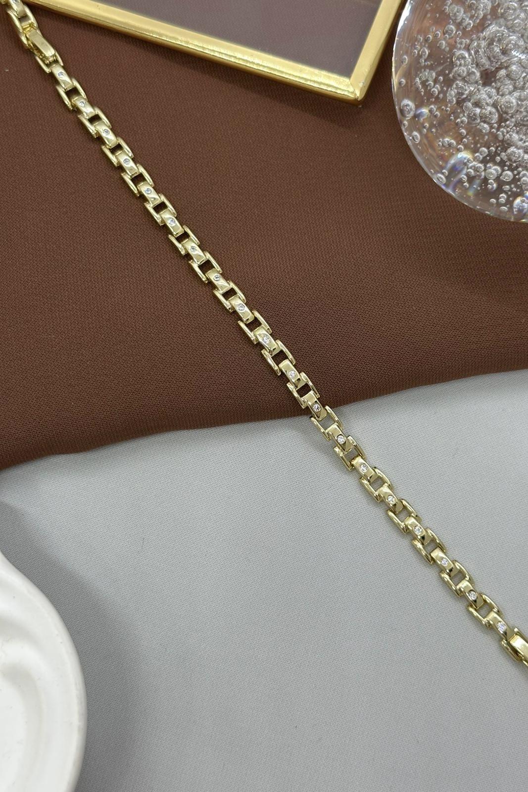 Kare Halka Model Gold Vıp Bileklik