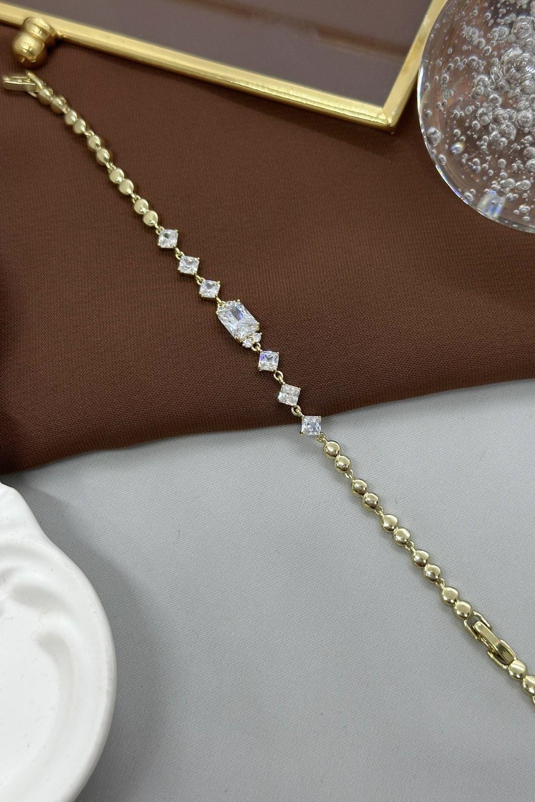 Baget Taşlı Gold Vıp Bileklik