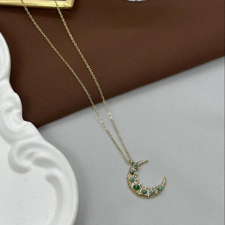 Ay Model Gold Çelik Kolye