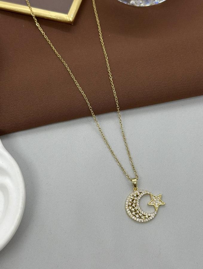 Ay Ve Yıldız Model Gold Çelik Kolye