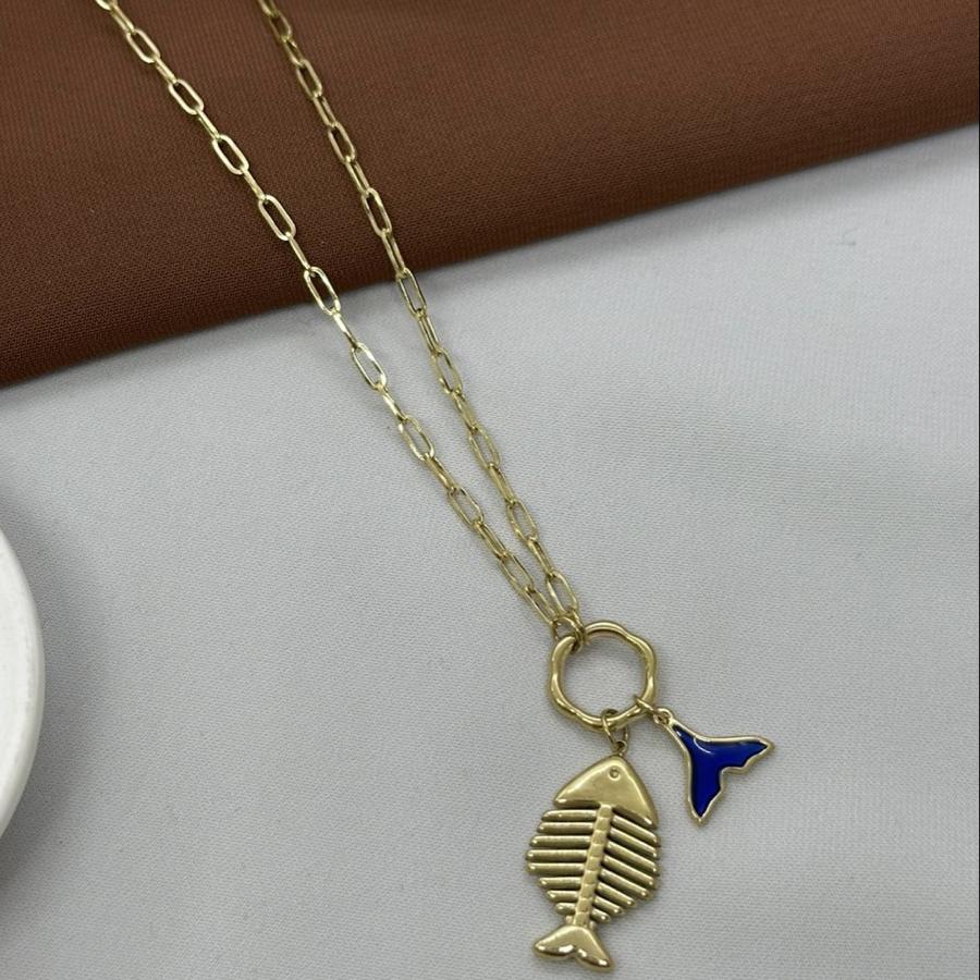 Balık Model Gold Çelik Kolye