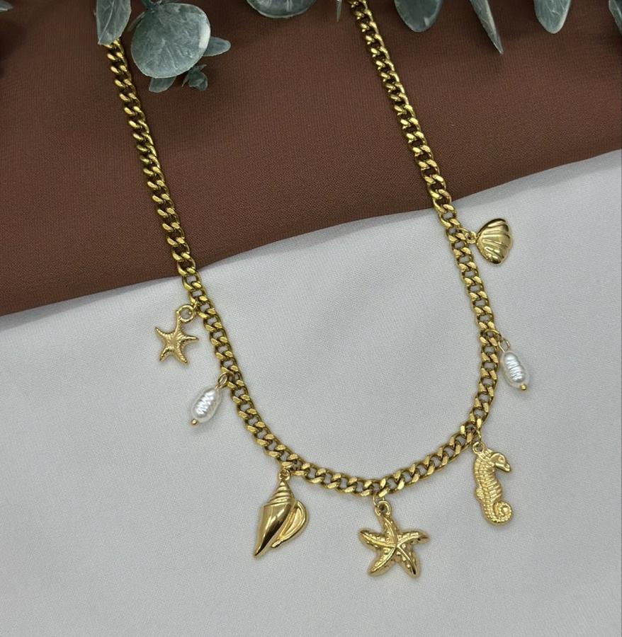 Deniz Kabuğu Model Gold Çelik Kolye