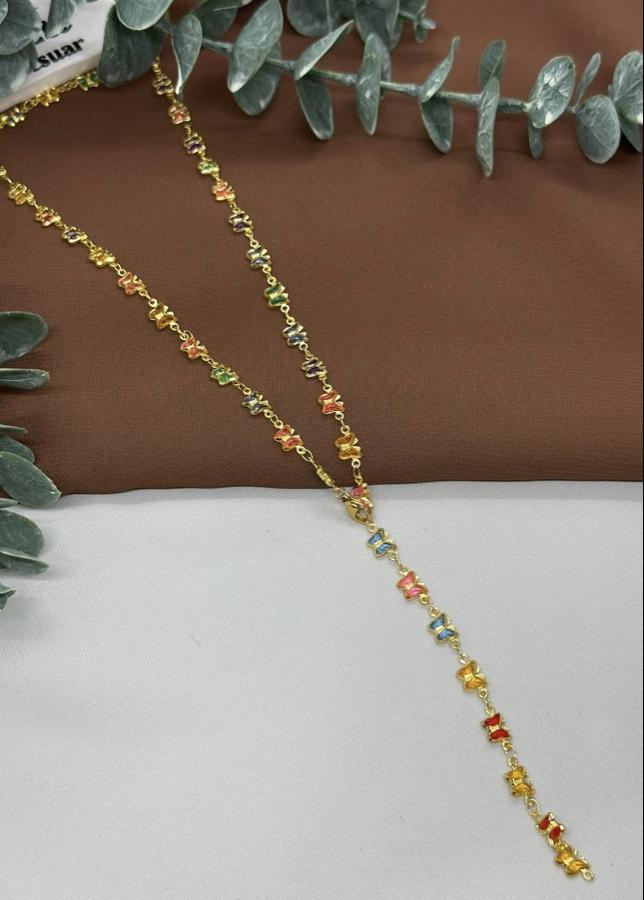 Kelebek model Renkli Gold Y Kolye