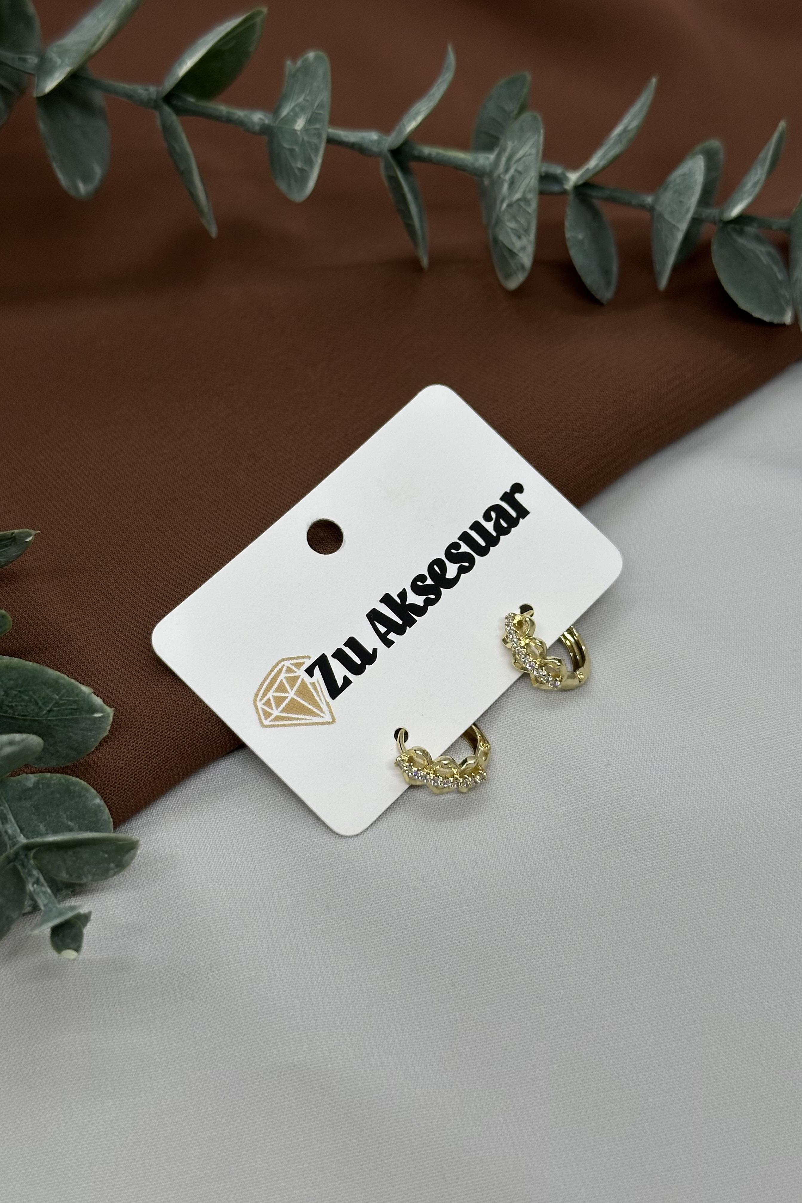 Taşlı Halka Model Gold Vıp Küpe