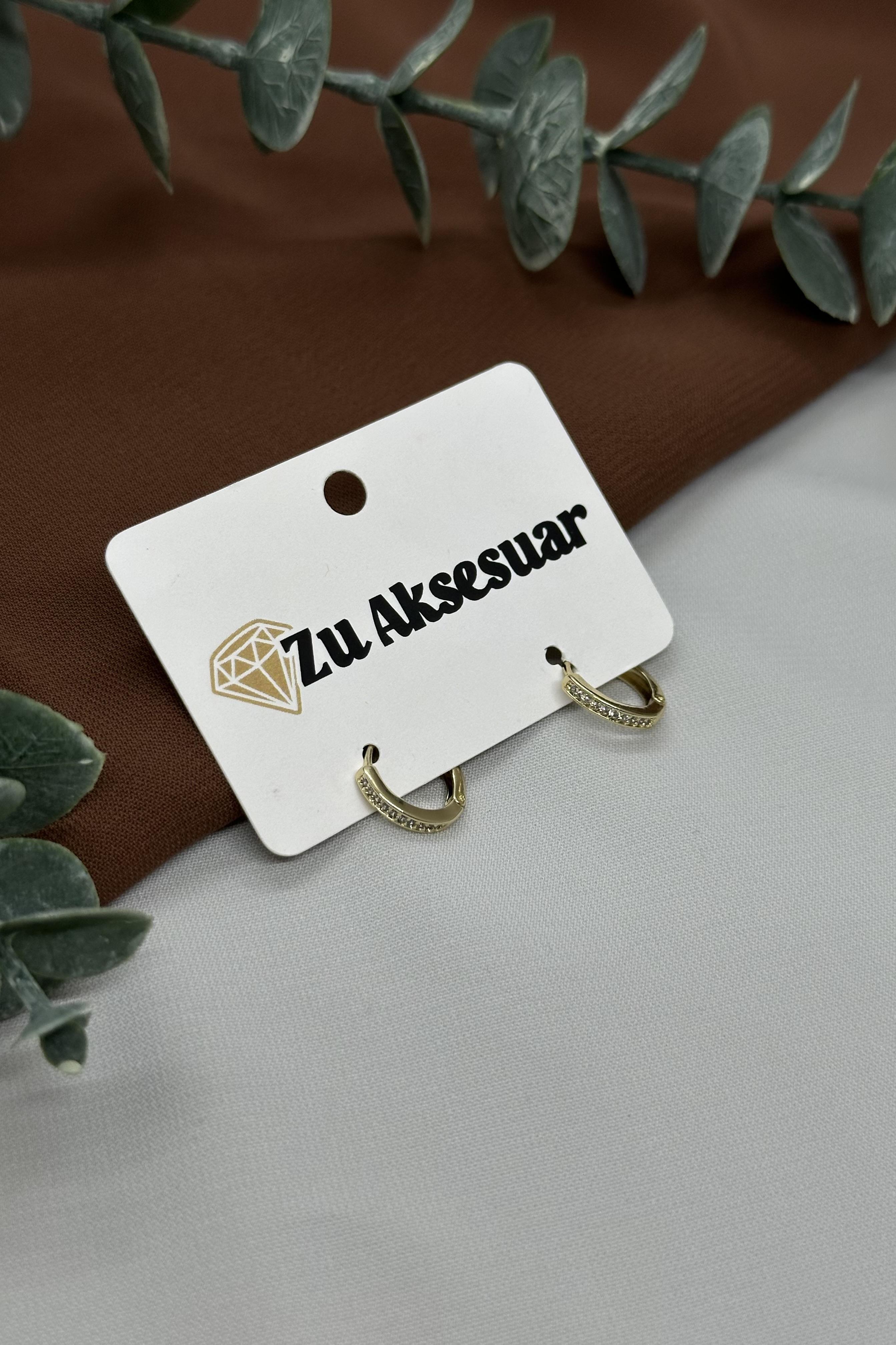 Taşlı Halka Gold Vıp Küpe