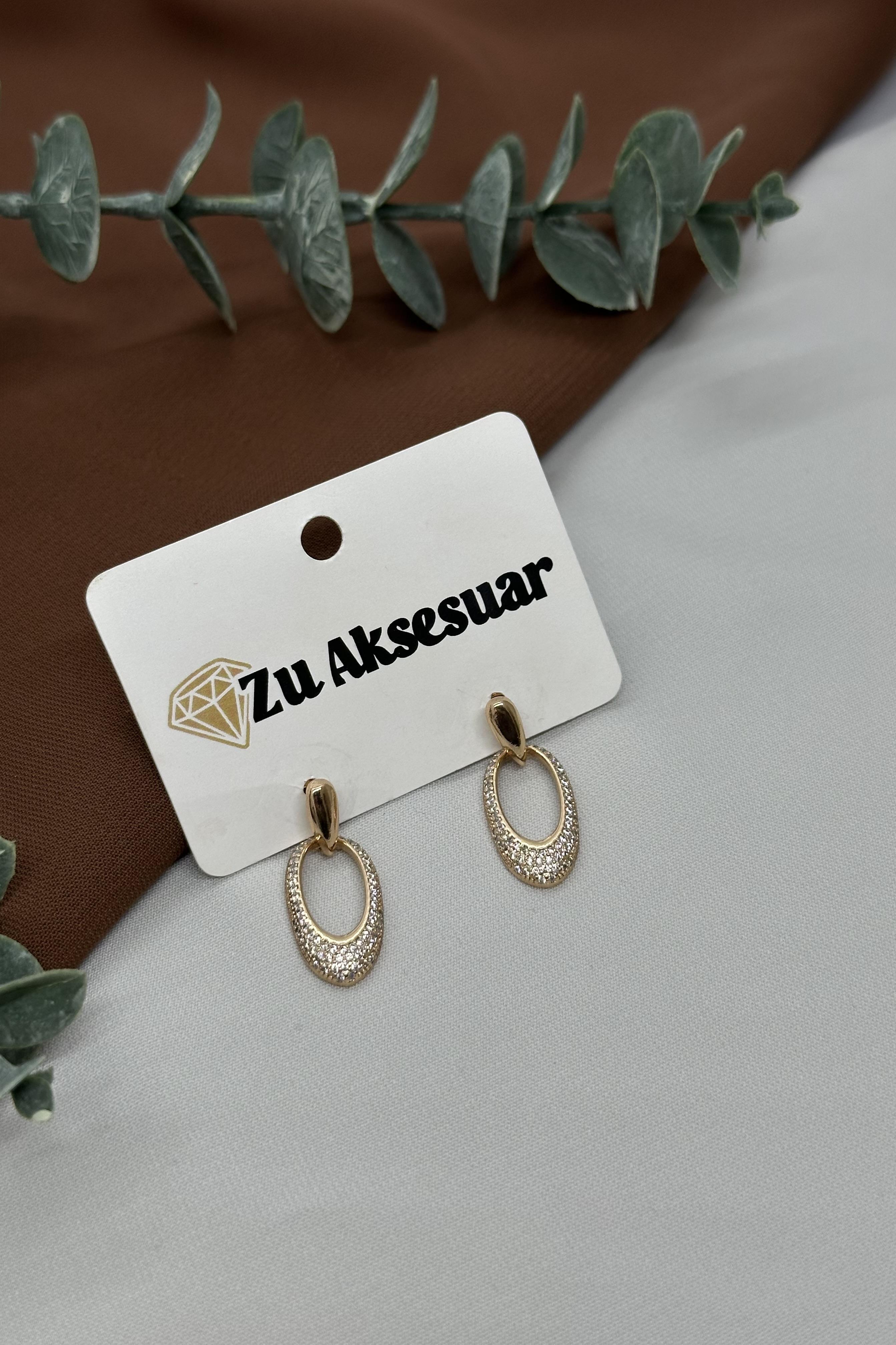 Taşlı Halka Model Rose Gold Vıp Küpe