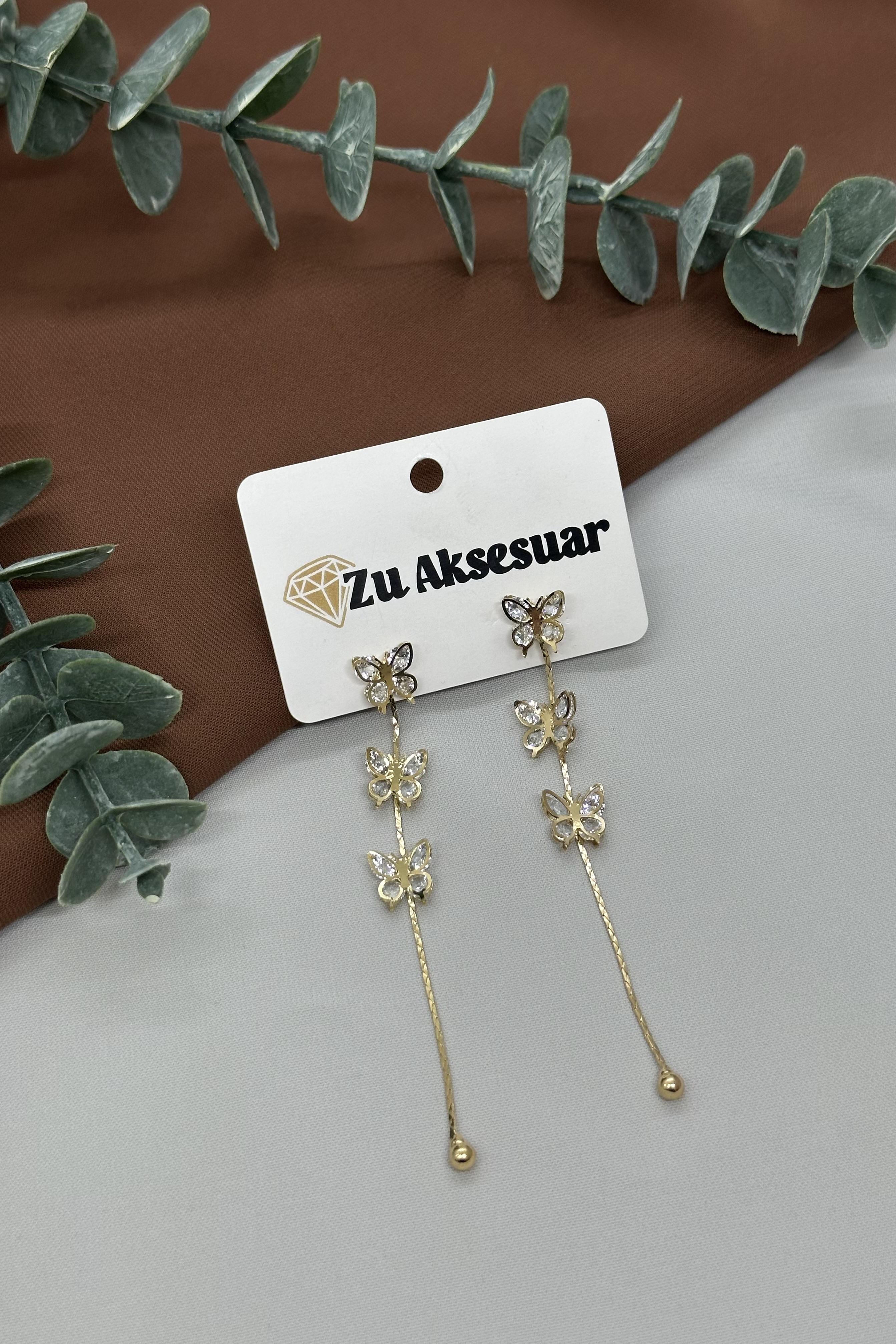 Kelebek Sallantılı Gold Küpe