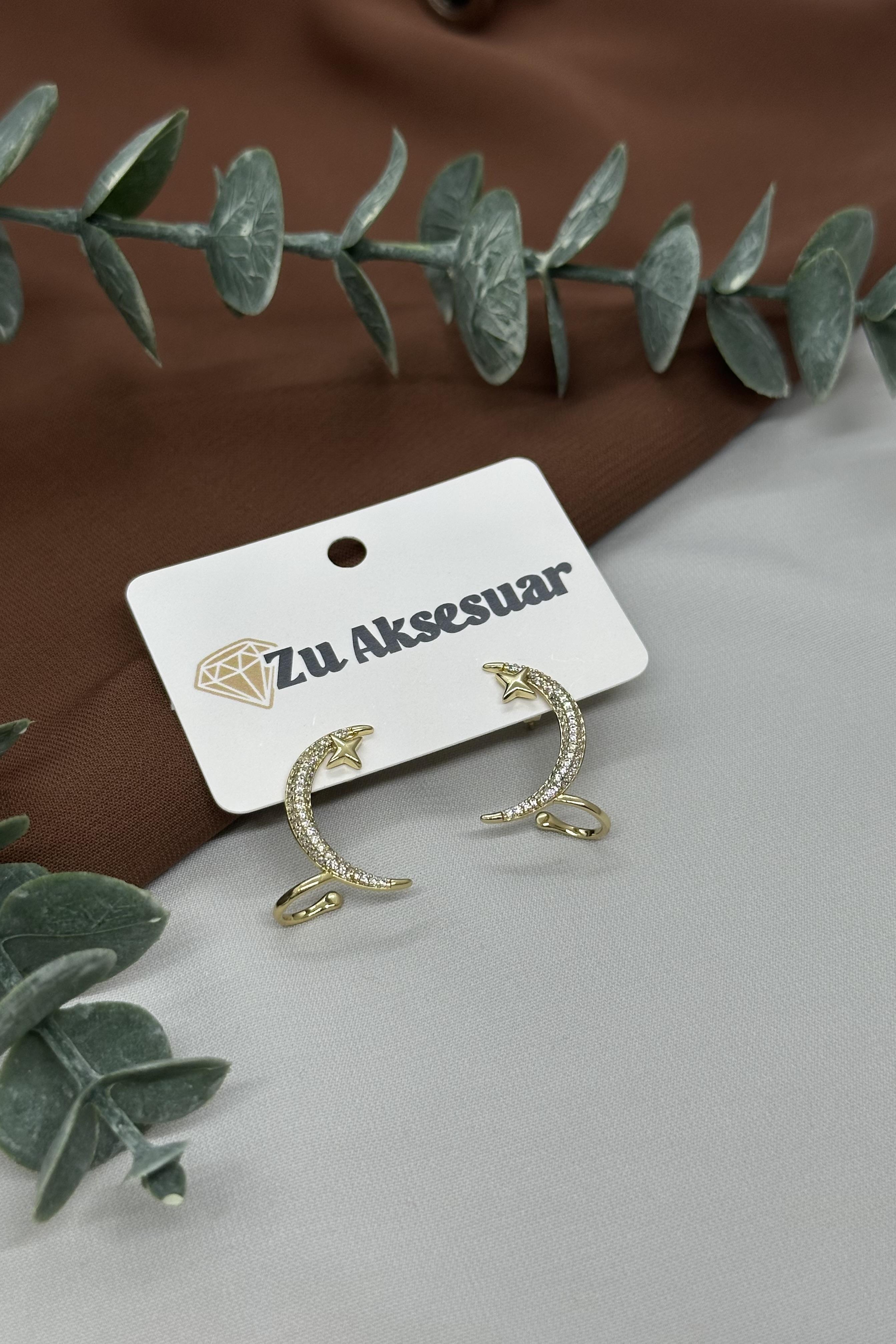 Ay Yıldız Model Gold Küpe