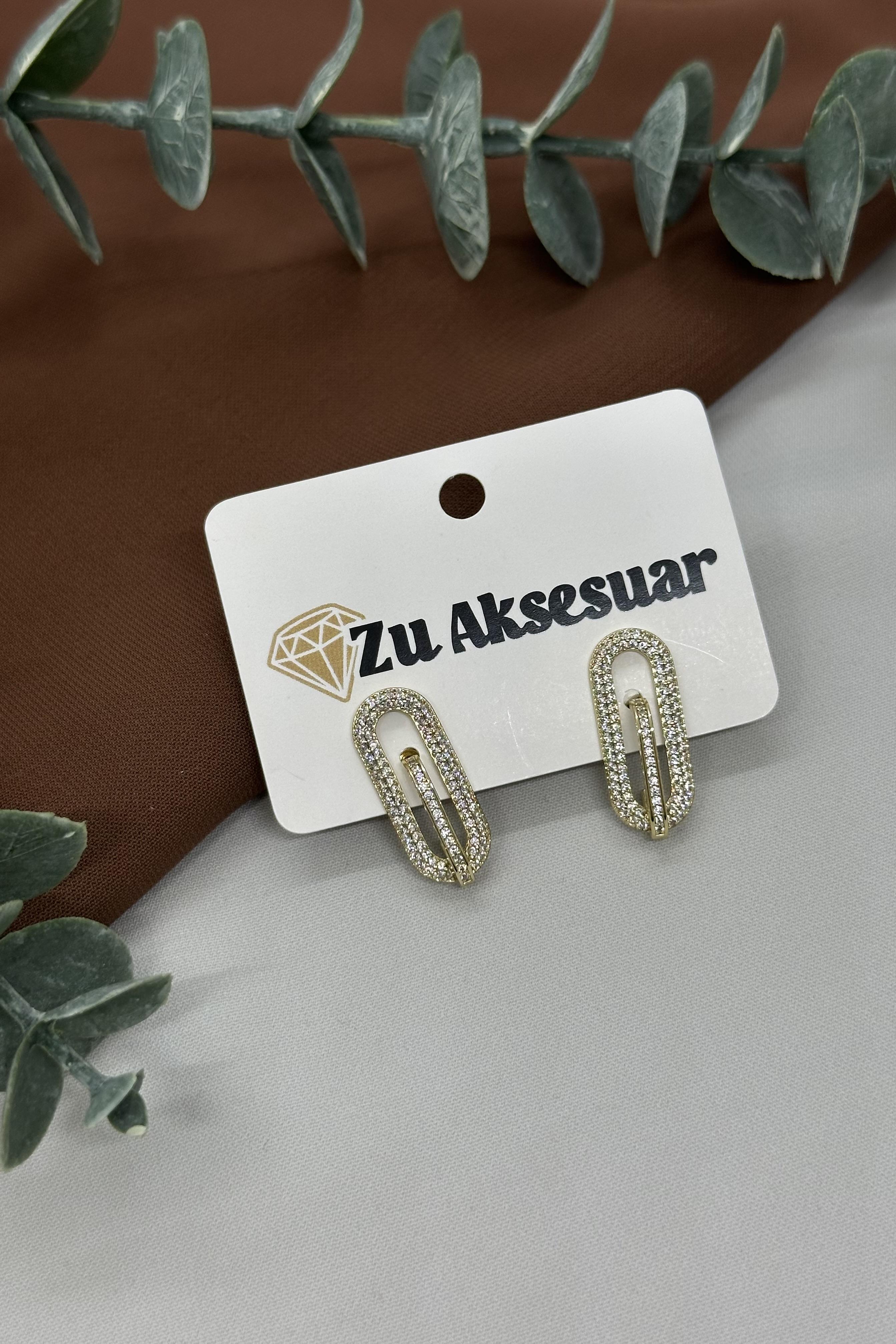 Taşlı Ataç Model Gold Vıp Küpe