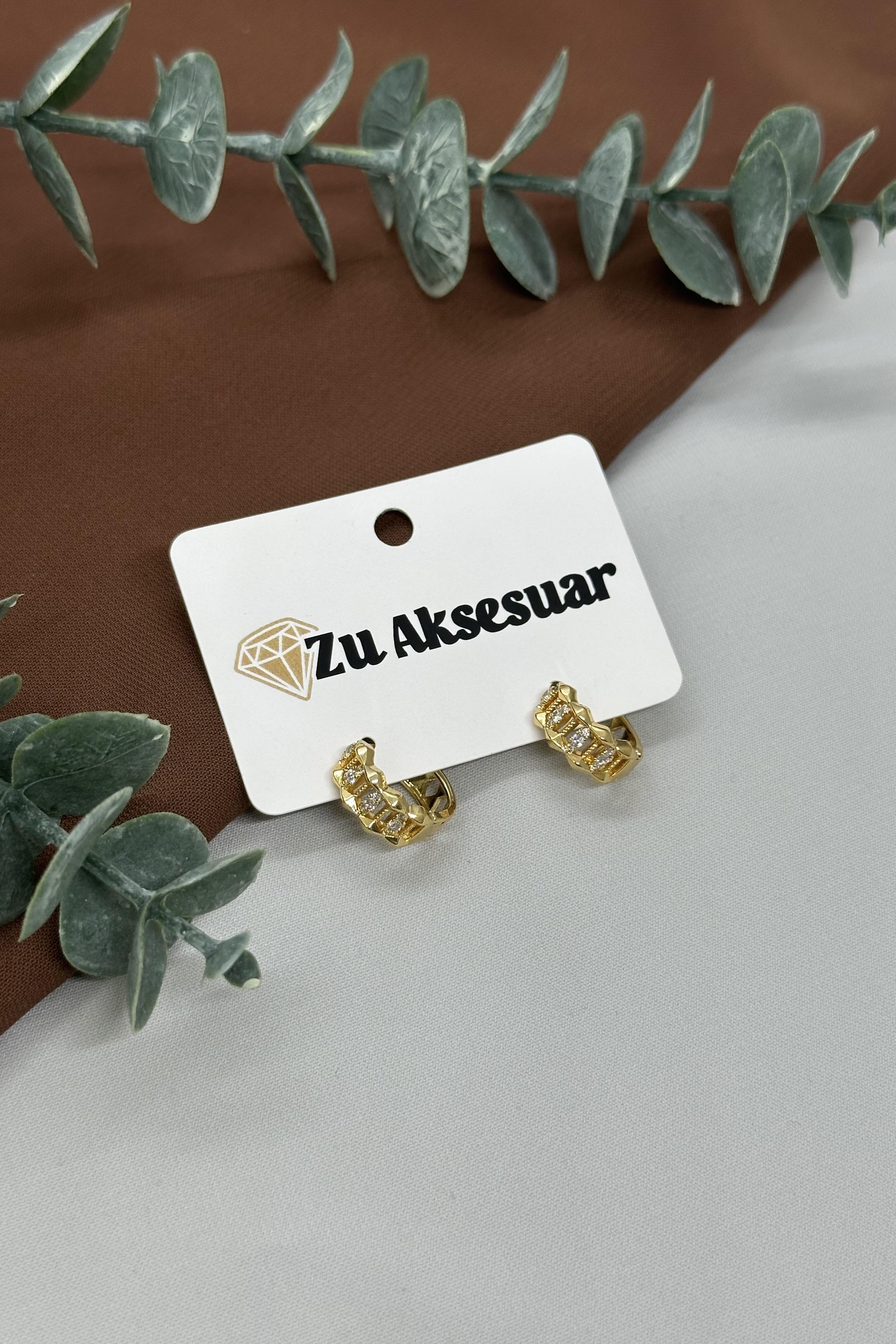 Taşlı Halka Model Gold Vıp Küpe