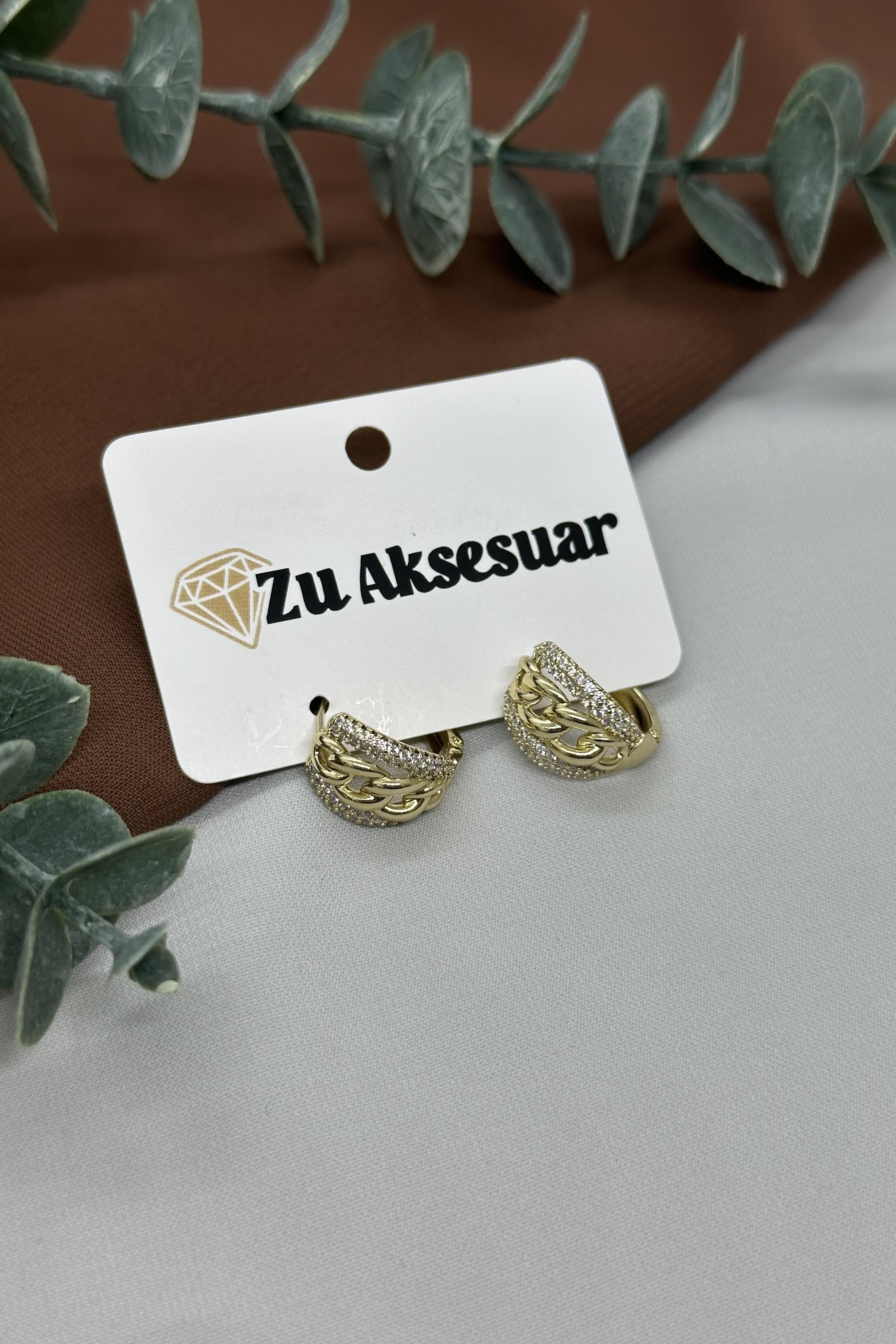 Taşlı Halka Model Gold Vıp Küpe