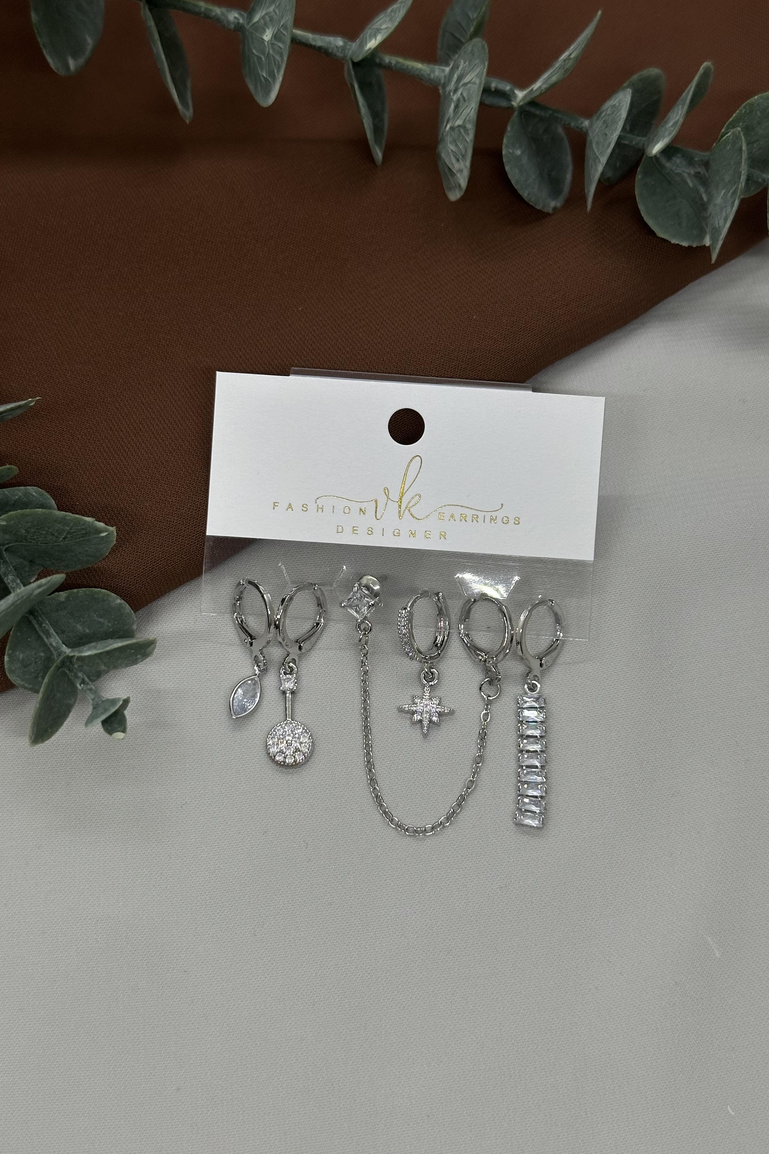 Sılver Çoklu Küpe Set