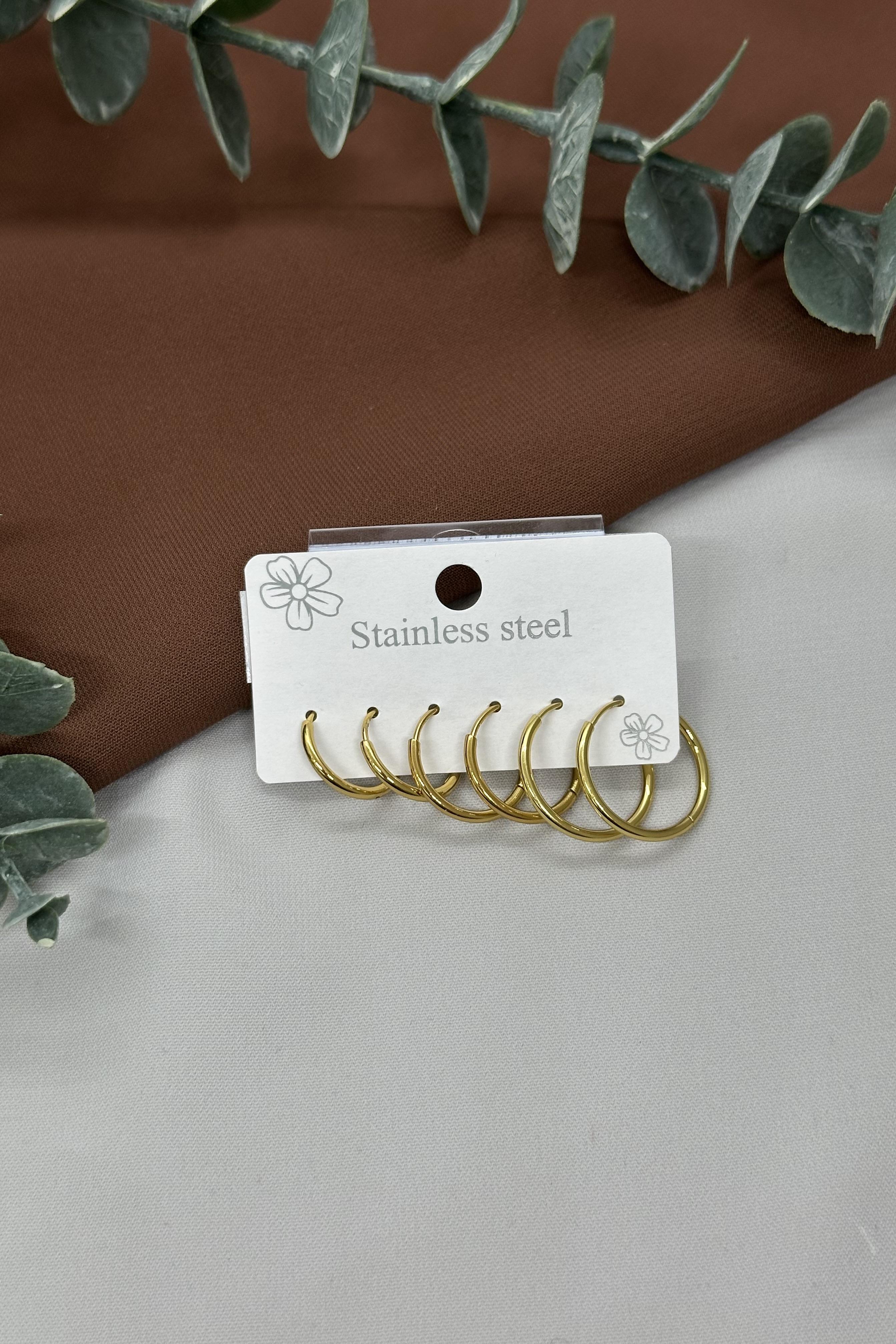Gold Çoklu Halka Küpe Set