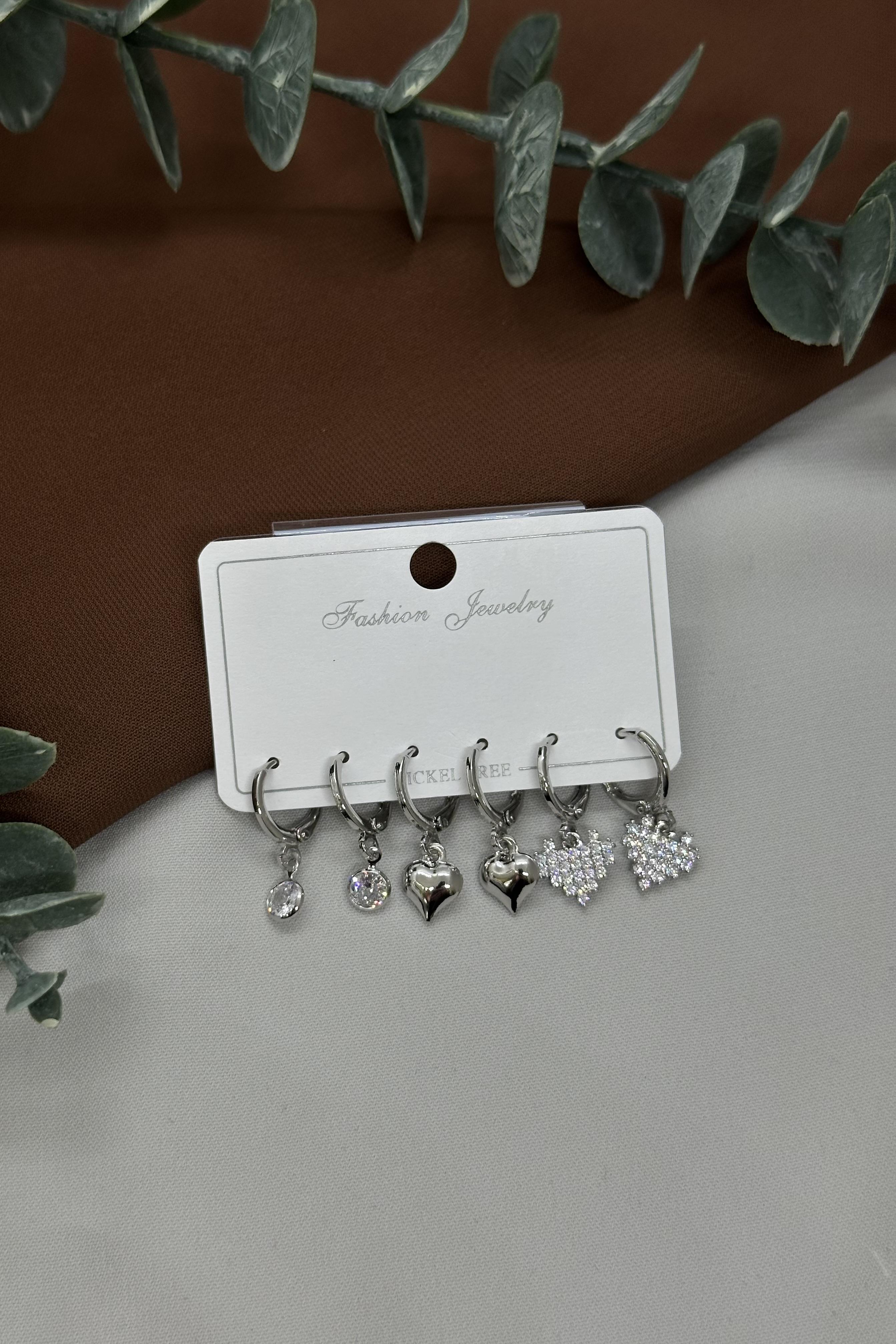 Sılver Çoklu Küpe Set