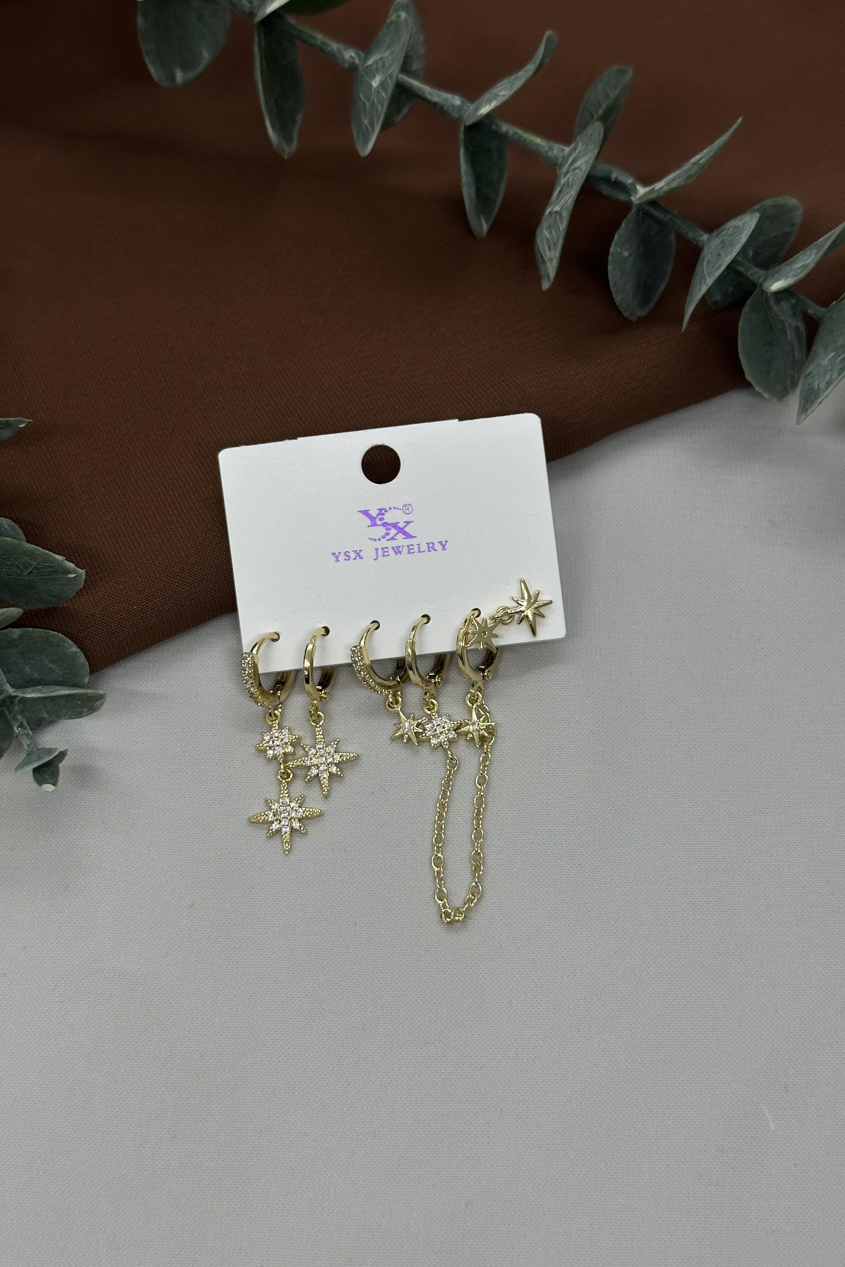 Gold Çoklu Vıp küpe Set