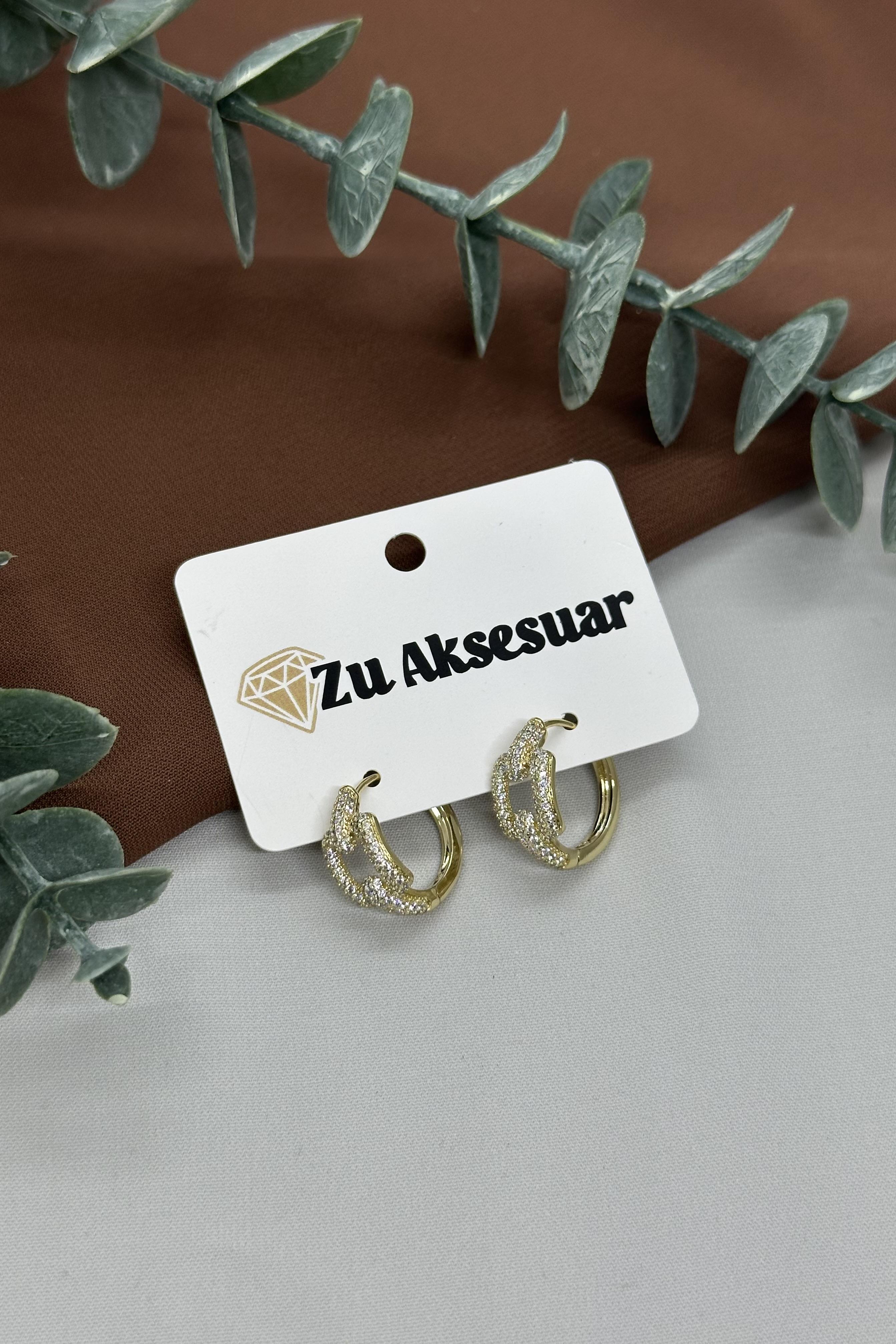 Taşlı Halka Model Gold Vıp Küpe