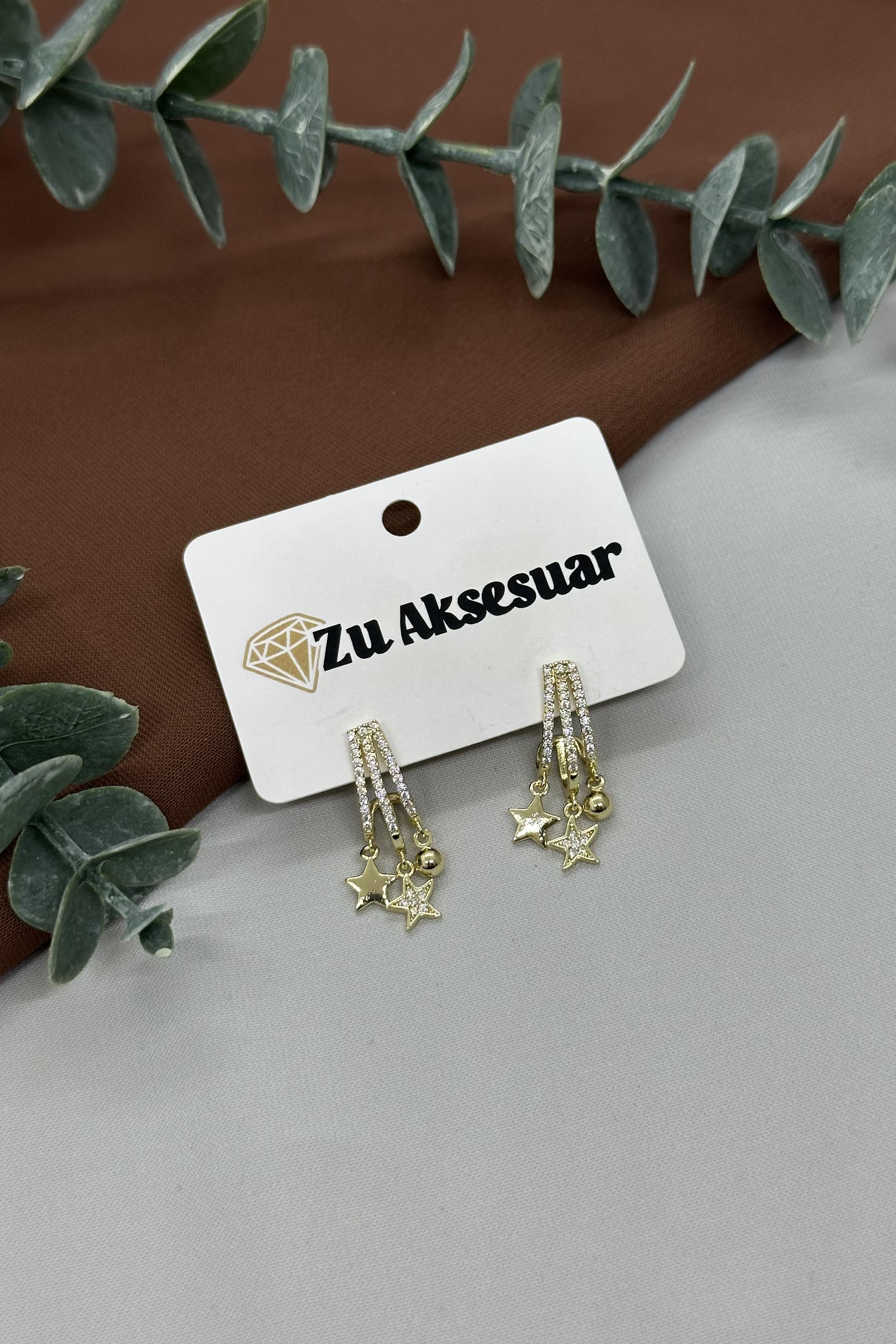 Yıldız Sallantılı Gold Vıp Küpe